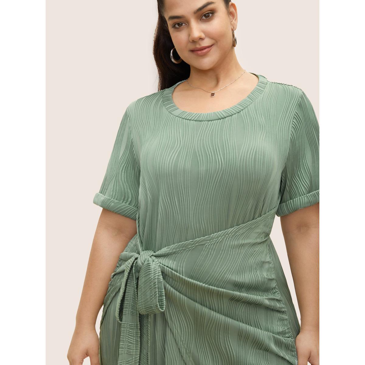 Plus Size Round Neck Pit Strip Tie Knot Dress Palemauve Women Casual Tie knot Round Neck Short sleeve Curvy BloomChic 28/5X Product Image