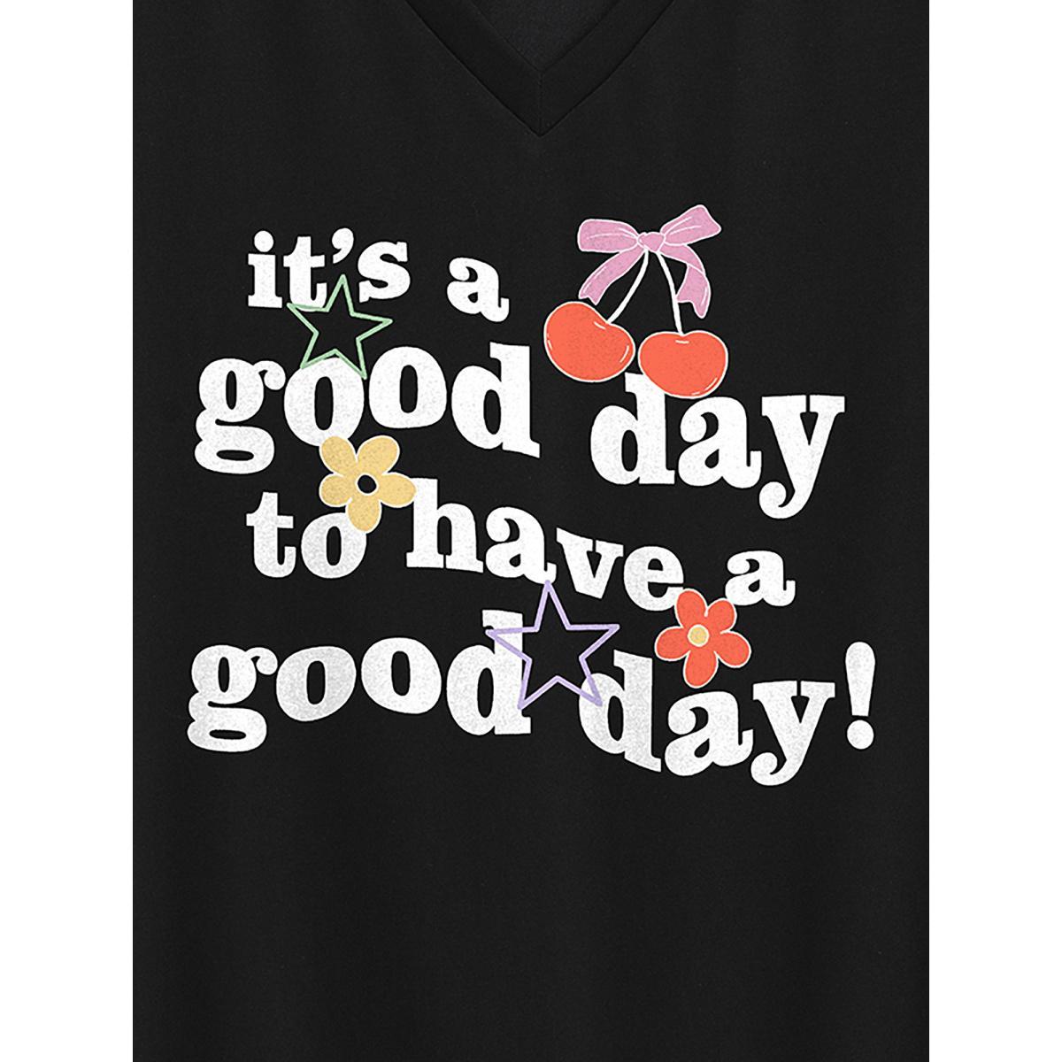 Plus Size Good Days Only V-Neck T-Shirt Black Women Non Positive slogan V-neck Everyday-Casual T-shirts BloomChic 12/L Product Image