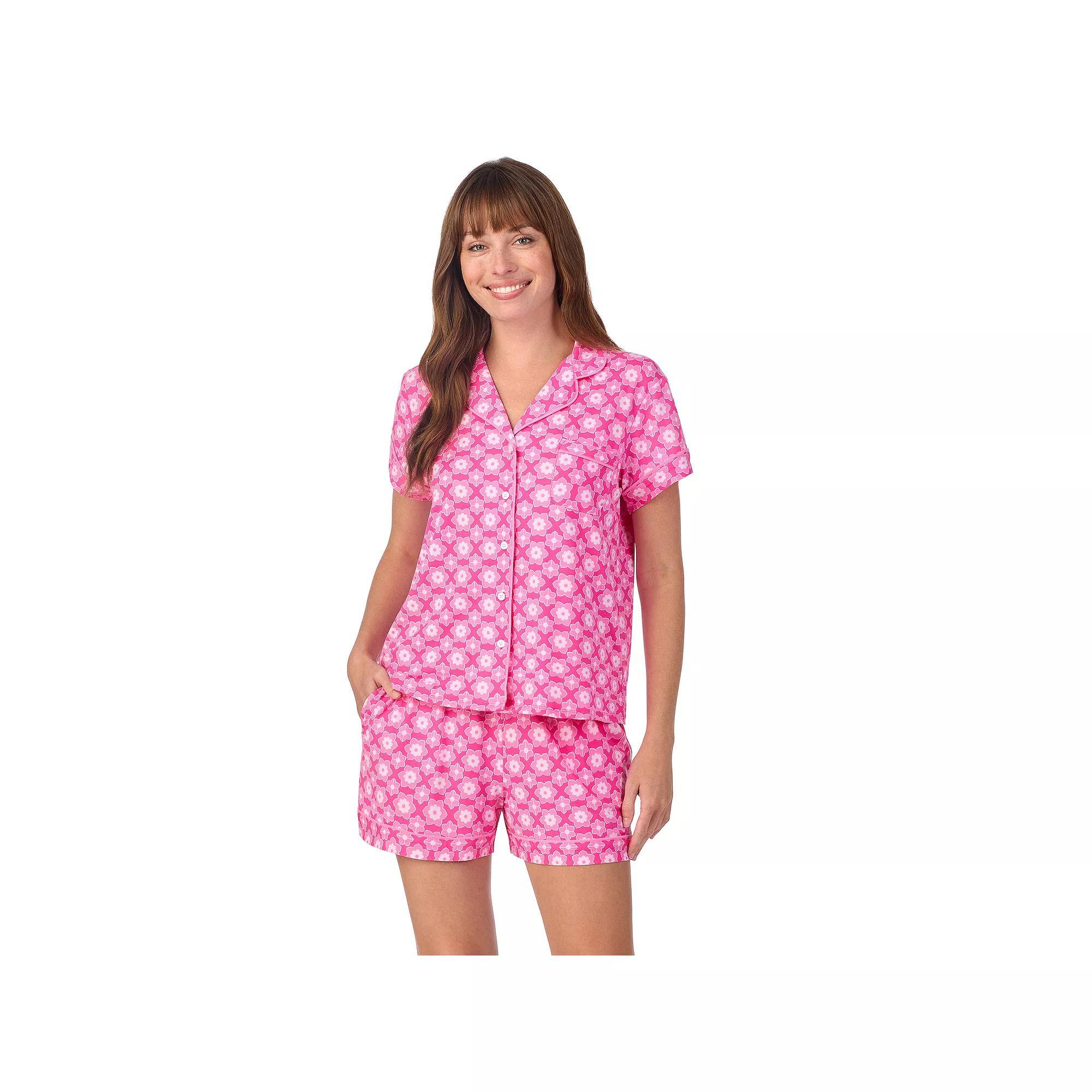 Women's Draper James 2-Piece Printed Cozy Short Sleeve Notch Collar Pajama Top & Pajama Shorts Set, Size: XXL, Aurora Pink Geo Product Image