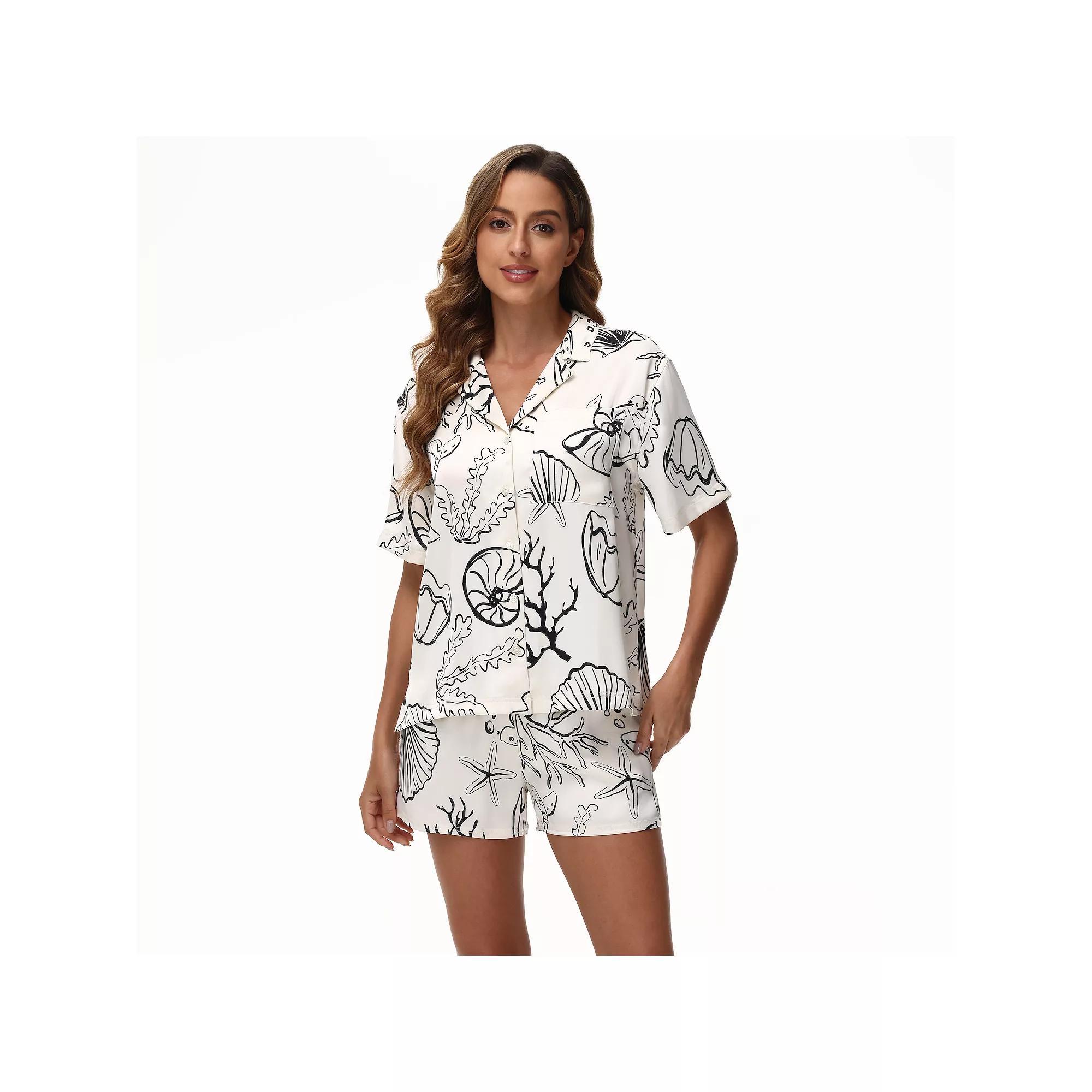 Women's Adyson Parker Satin Pajama Top & Pajama Shorts Set, Girl's, Size: Medium, Buttercream Product Image