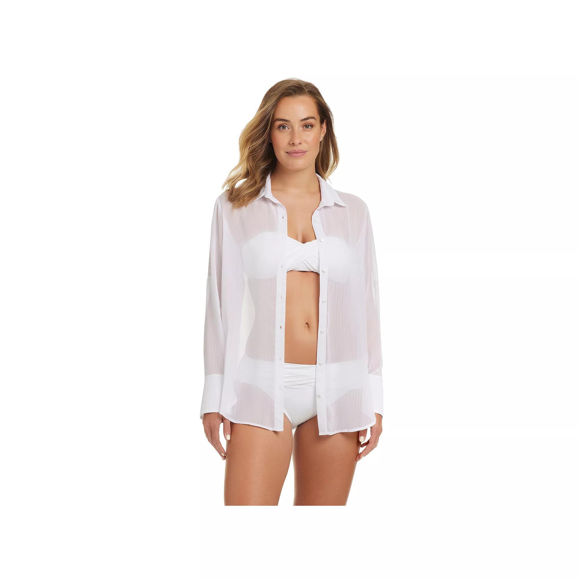 Women's Draper James Chiffon Button Down Cover Up Shirt, Size: Medium, White Product Image
