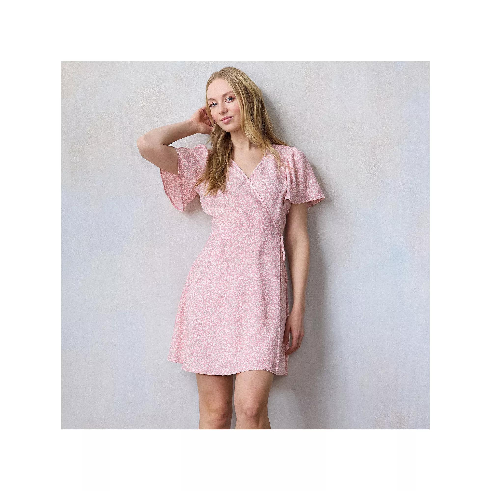 Petite LC Lauren Conrad Modern Wrap Mini Dress, Women's, Size: Small Petite, Pink Kendra Ditzy Product Image