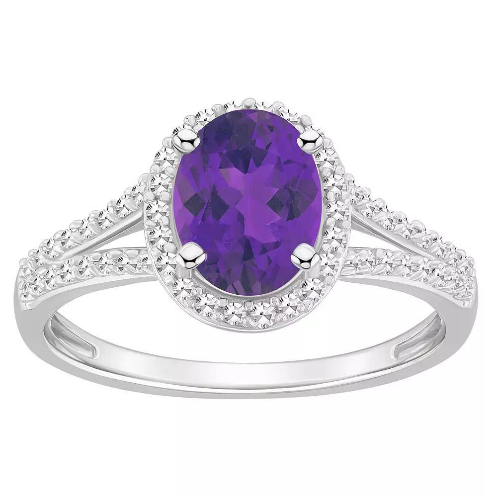 Celebration Gems Sterling Silver Gemstone & 1/4 Carat T.W. Diamond Halo Ring, Women's, Size: 9, Purple Product Image