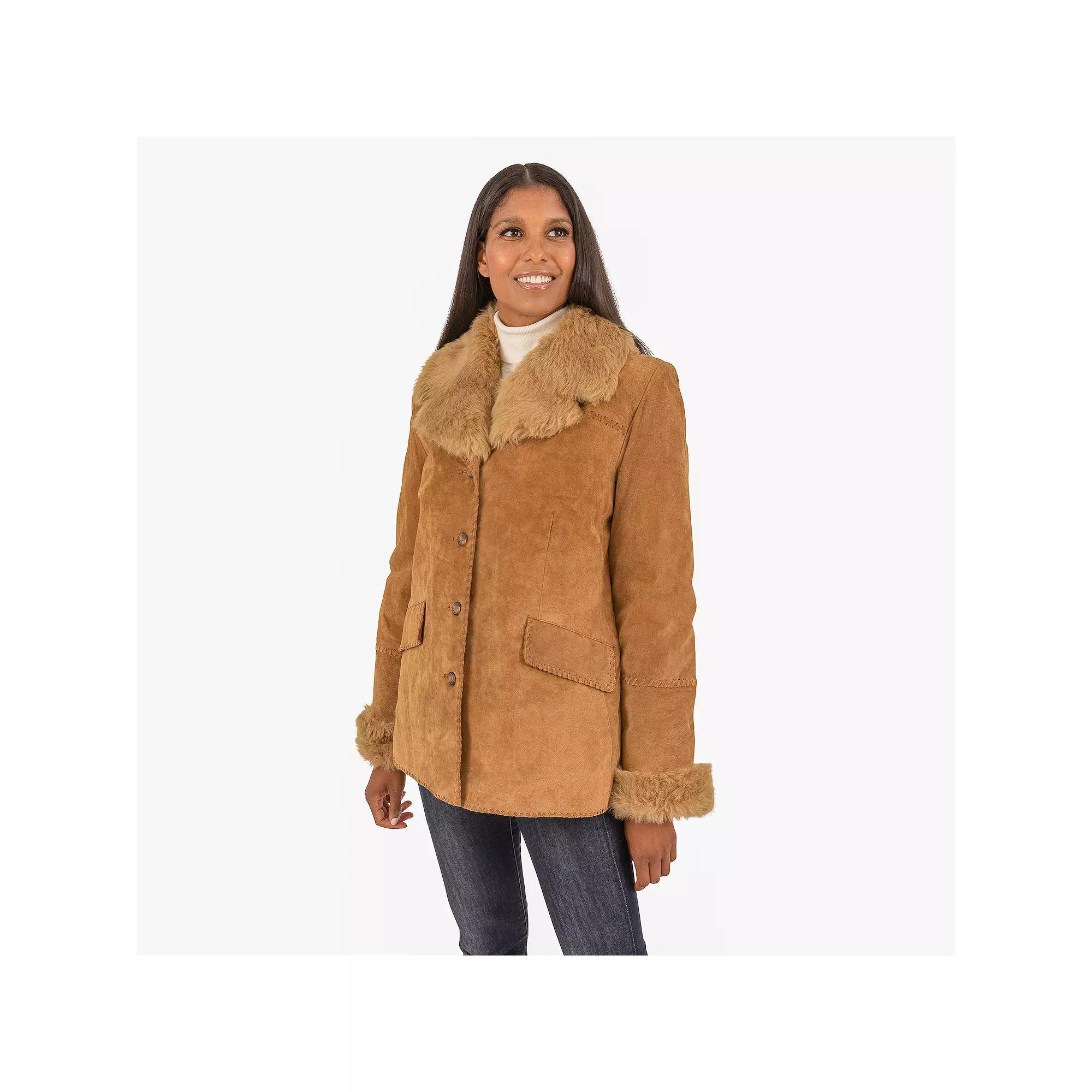 Womens Fleet Street Removable Faux Fur Lined Suede Coat Red Product Image