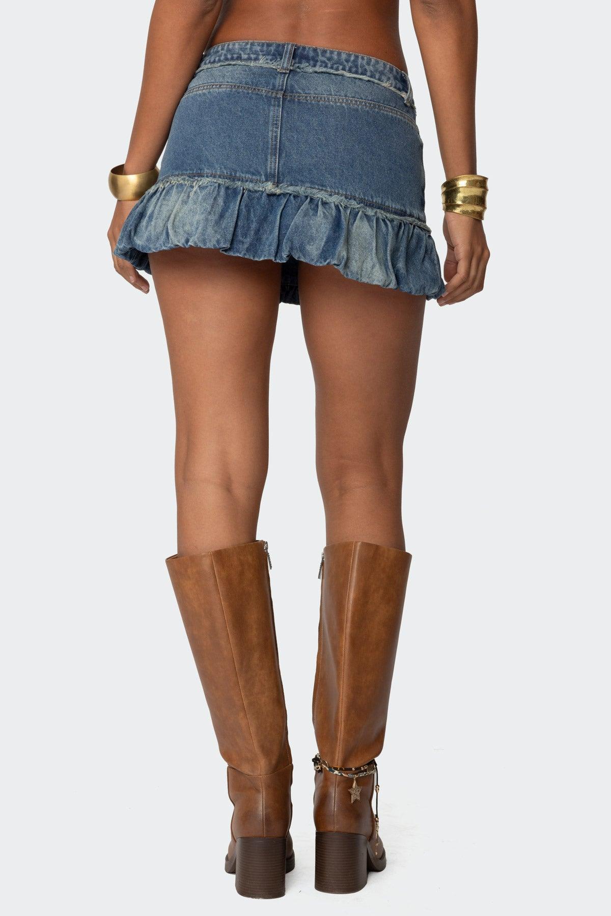 Bubble Hem Denim Mini Skirt Product Image