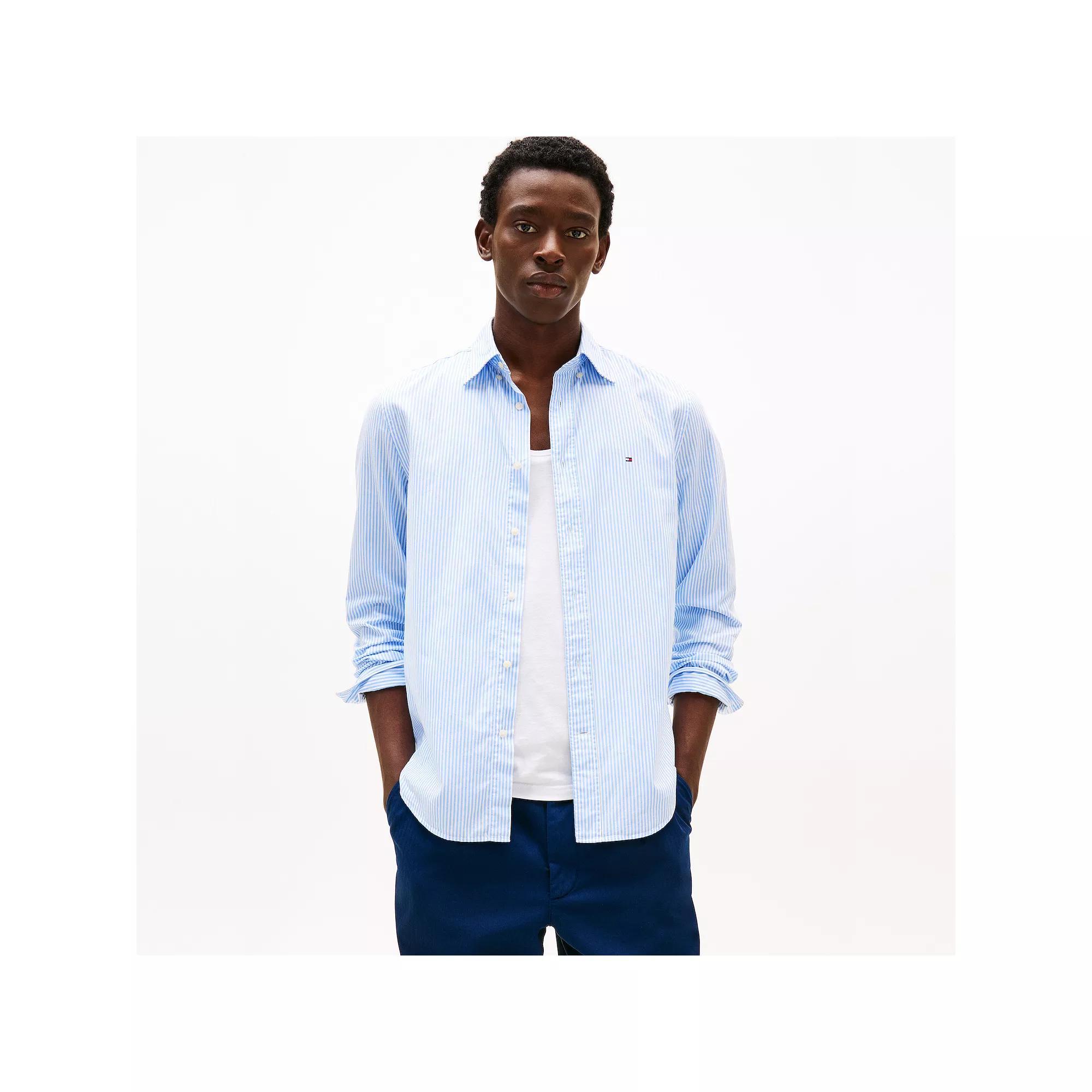 Men's Tommy Hilfiger Flex Poplin Stripe Long Sleeve Shirt, Size: Large, Sweet Blue Stripe Product Image