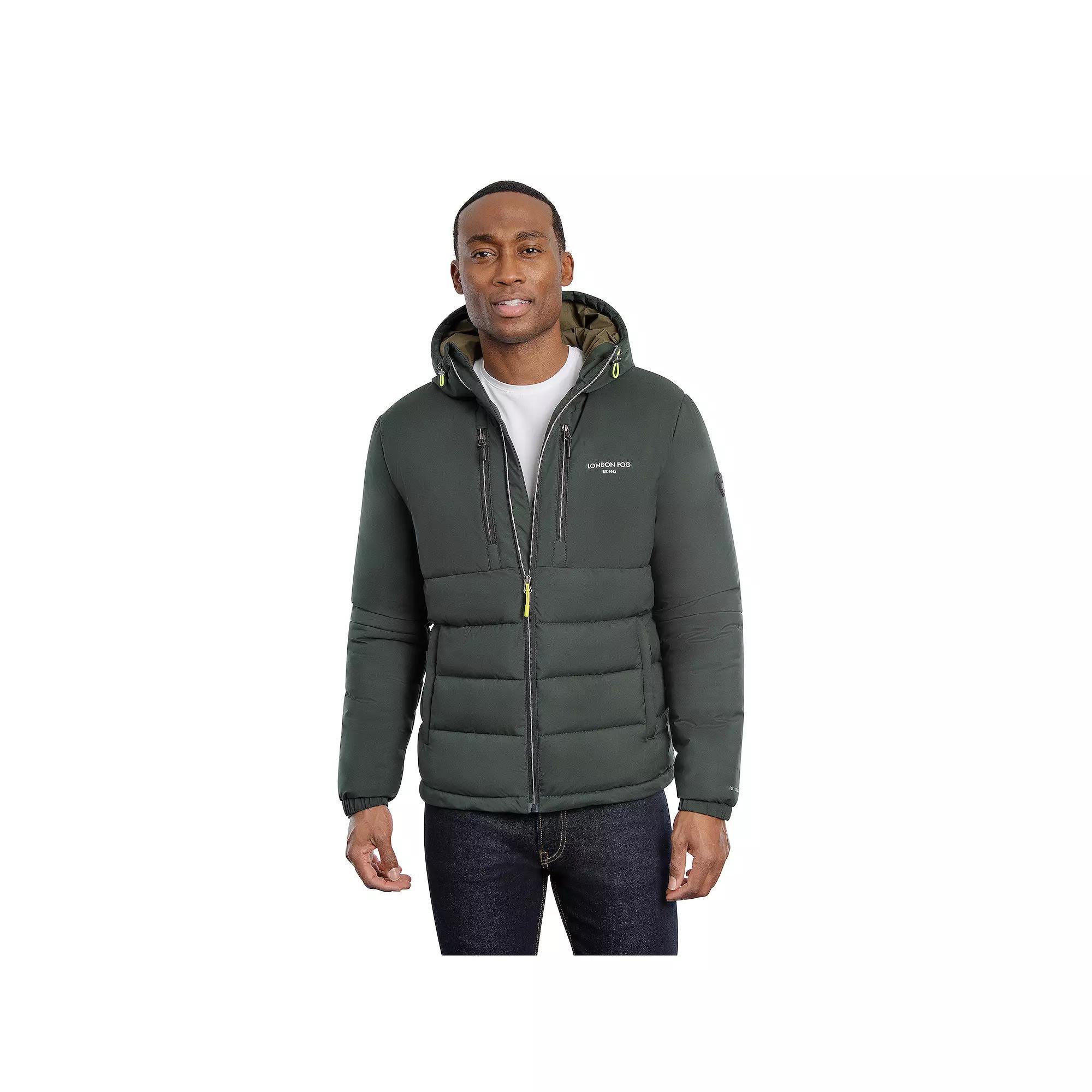 Men's London Fog Flex Stretch Hooded Puffer Coat, Size: XL, Black Product Image