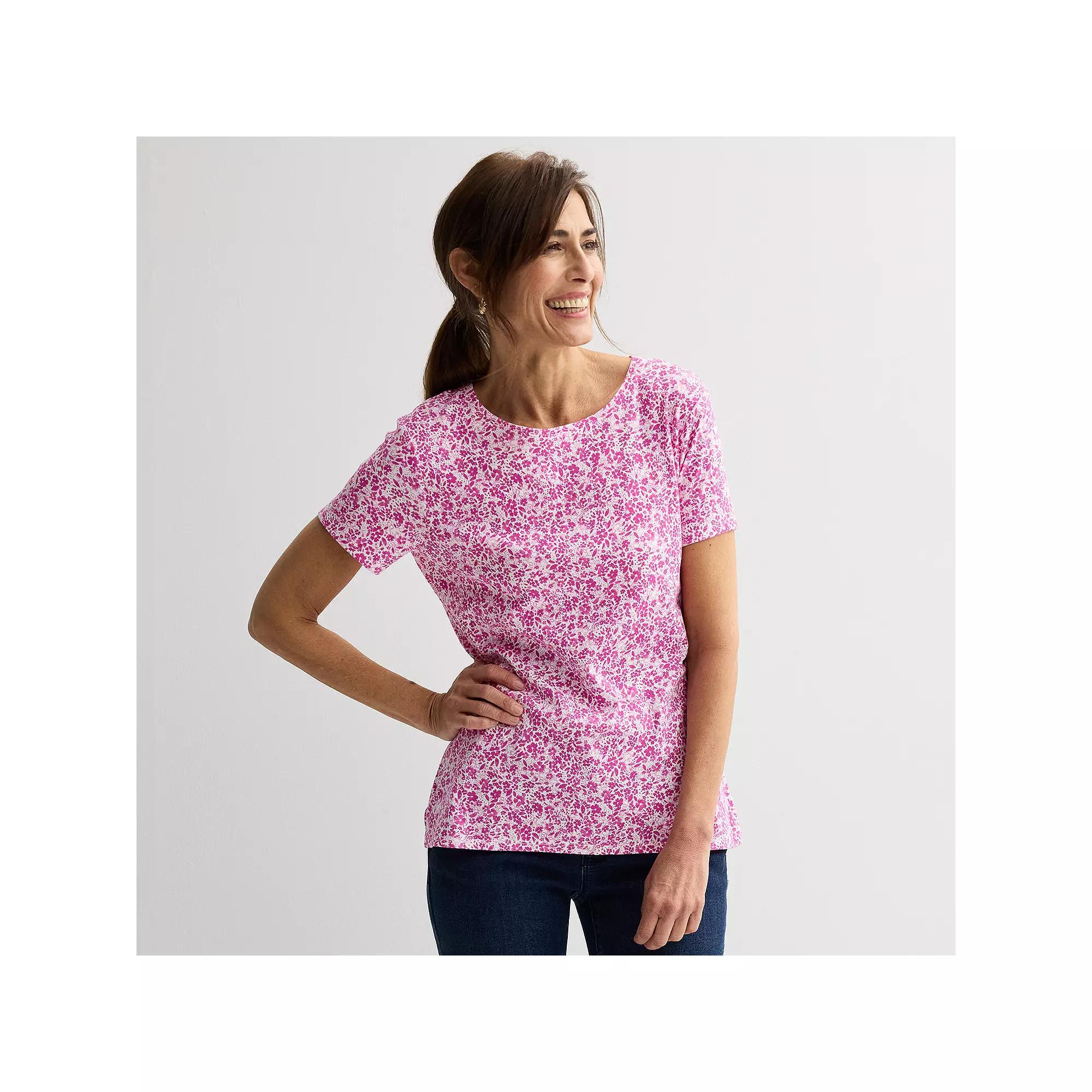Women's Croft & Barrow® Essential Crewneck Tee, Size: Large, Pink Ditsy Floral Product Image