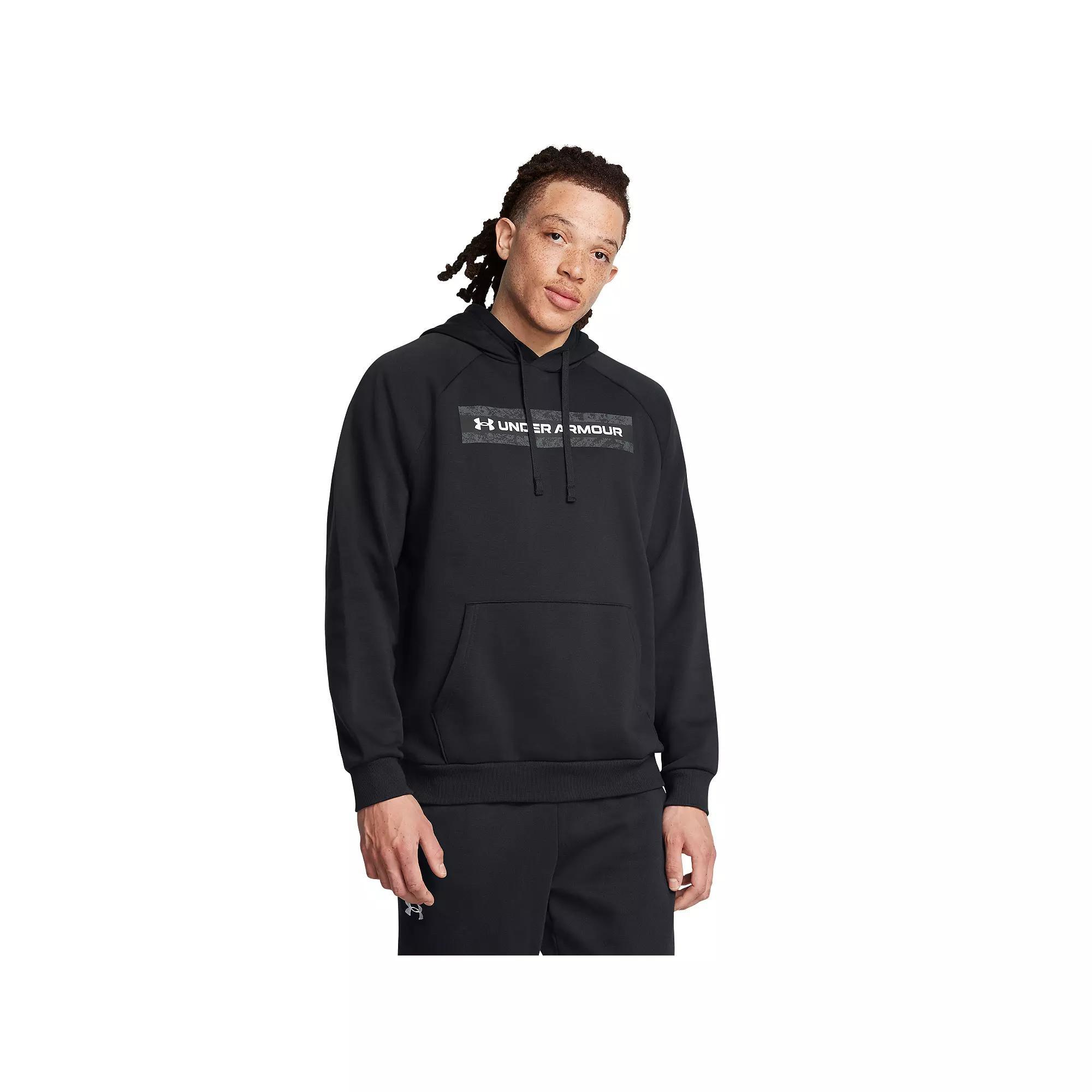 Men's Under Armour Rival Fleece Camo Chest Stripe Hoodie, Size: Large, Black Product Image
