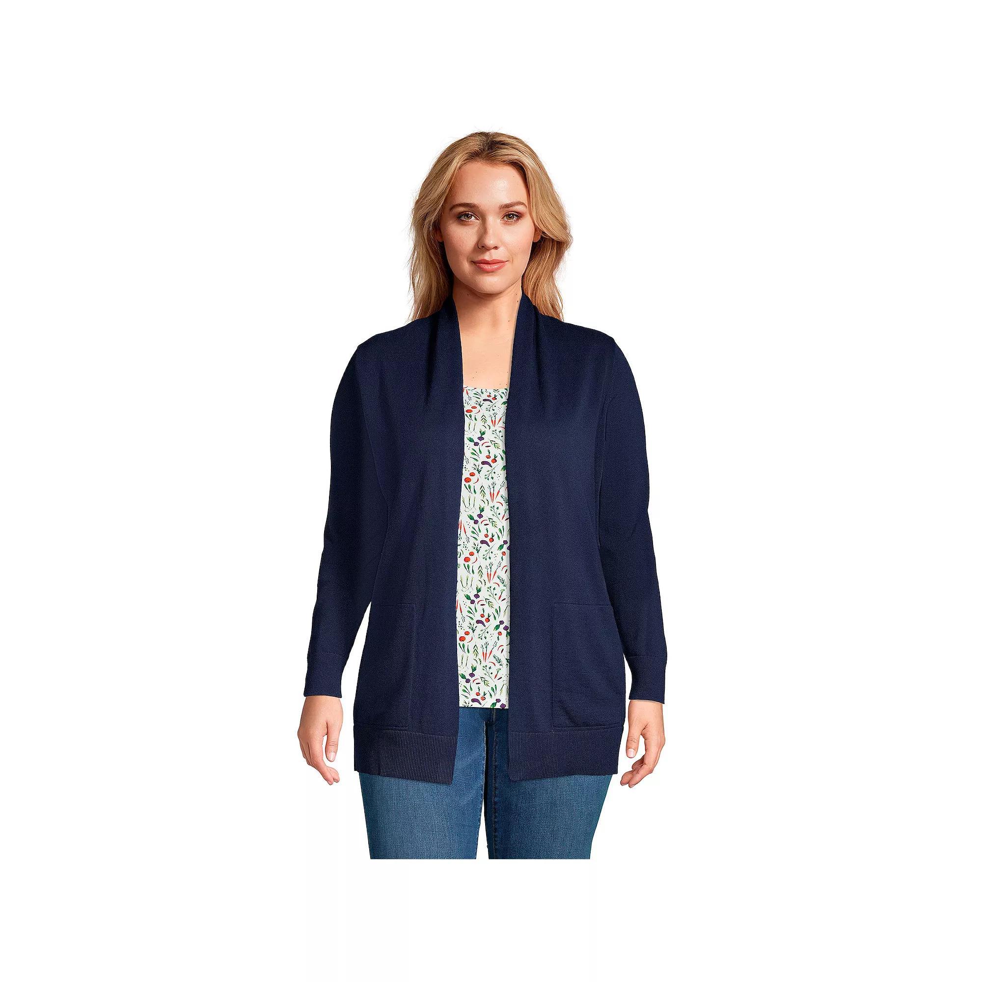 Plus Size Lands' End Draped Open-Front Long Cardigan Sweater, Women's, Size: 2XL, Radiant Blue Product Image
