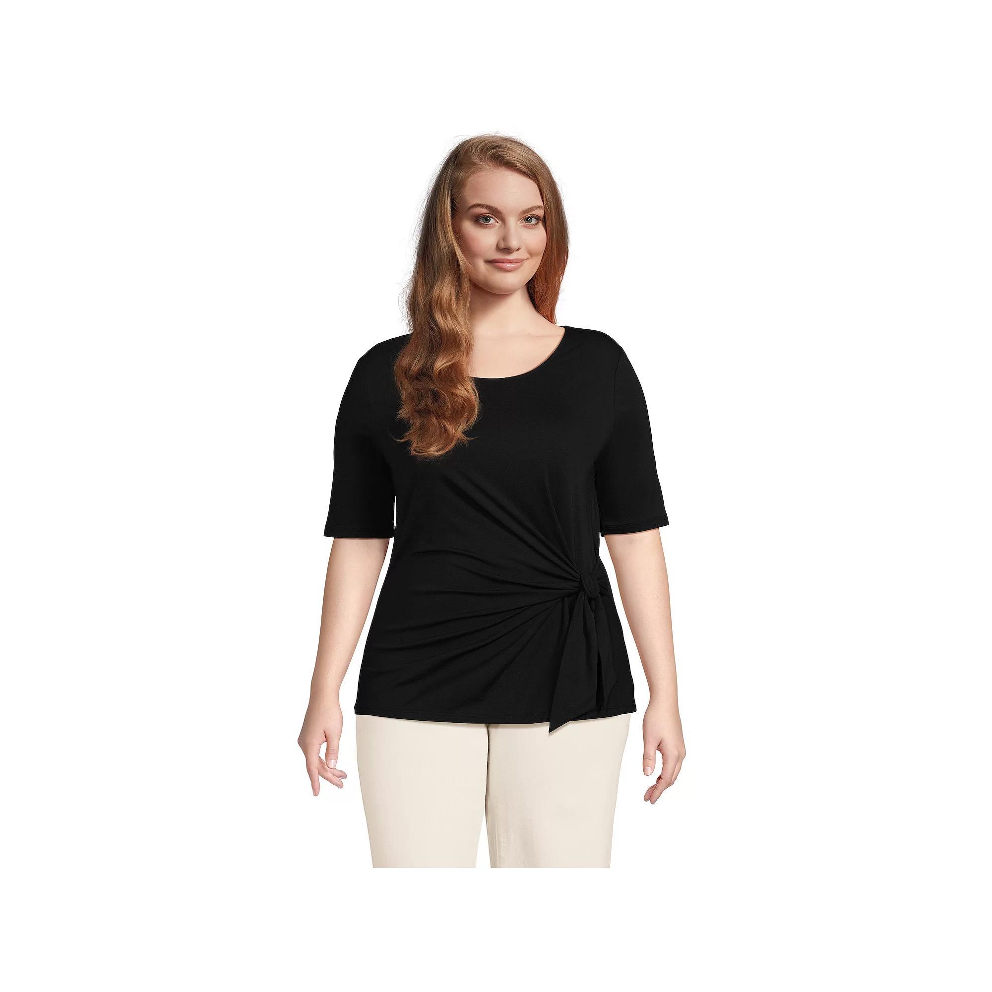 Women's Plus Size Lands' End Lightweight Jersey Tie Front Top, Size: 3XL, Black Product Image