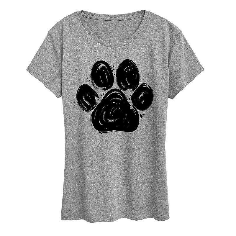 Womens Brushstroke Paw Print Graphic Tee, Girls Grey Gray Product Image