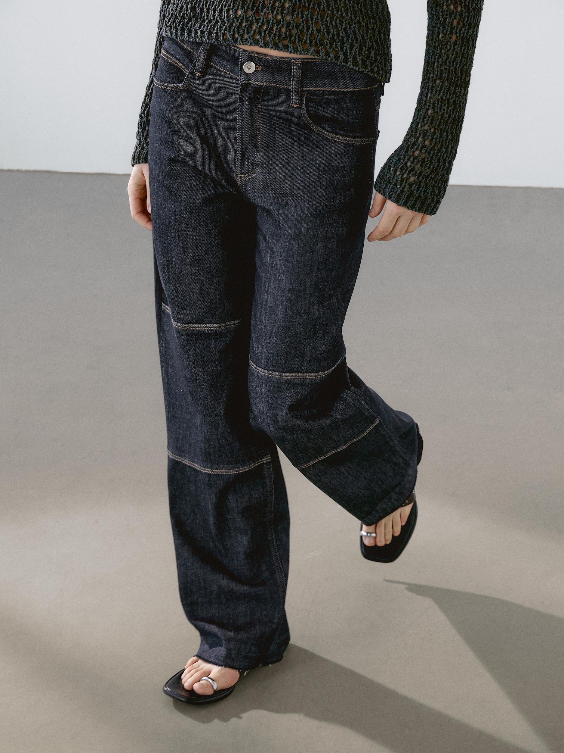 High-waist straight-leg jeans with seam details Product Image