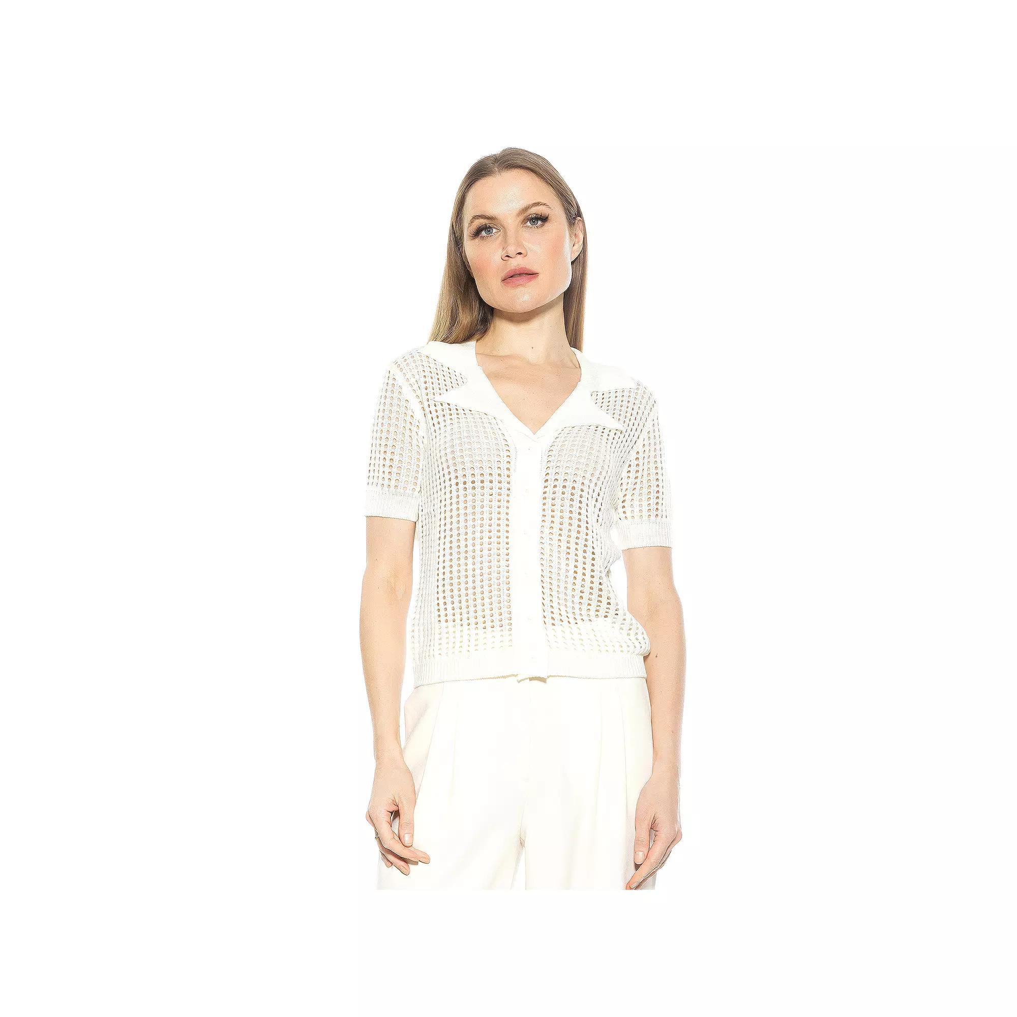 Women's ALEXIA ADMOR Josi Crochet Button Down Top, Size: Medium, White Product Image