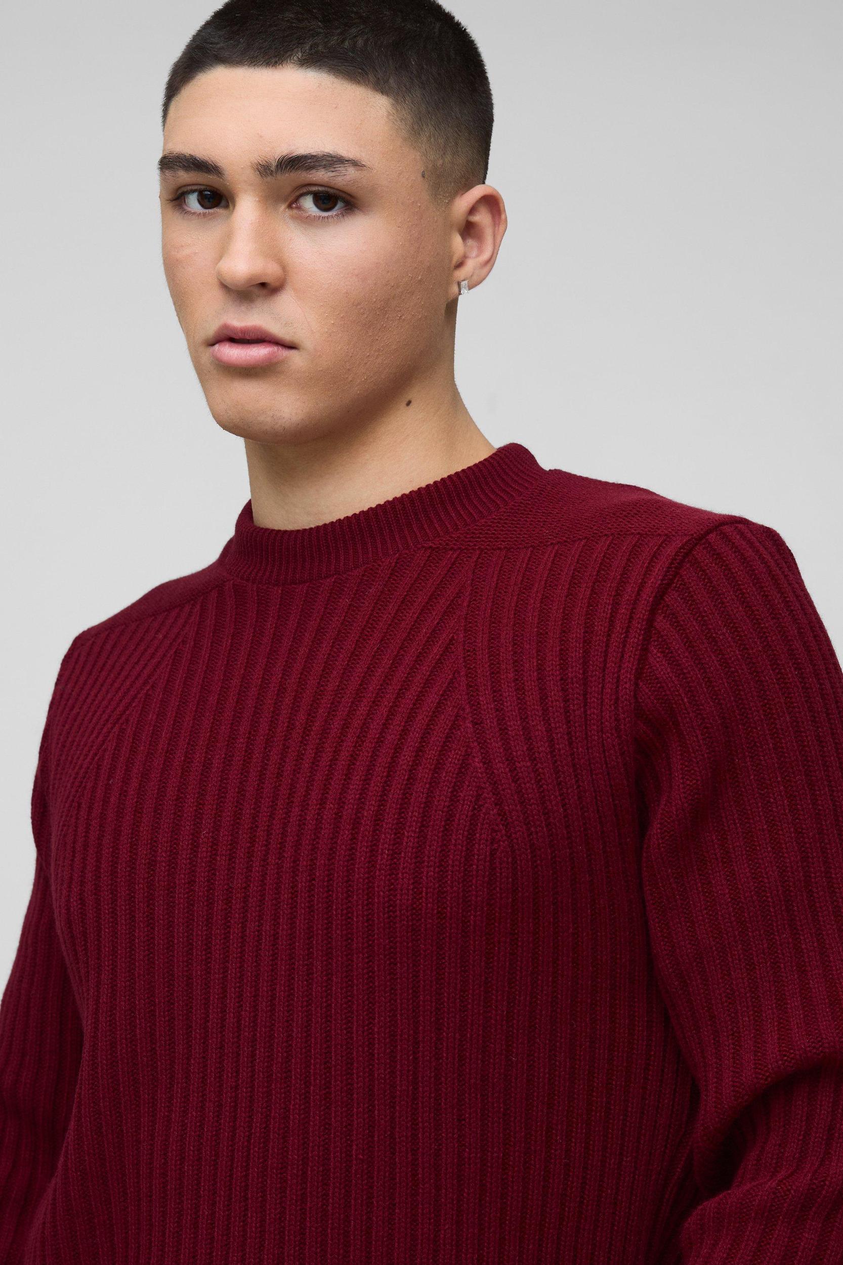 Regular Fit Plaited Hem Knitted Sweater | boohooMAN USA Product Image