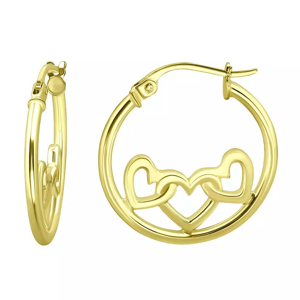 Aleure Precioso Sterling Silver 3 Heart Center Hoop Earrings, Women's, Gold Tone Product Image