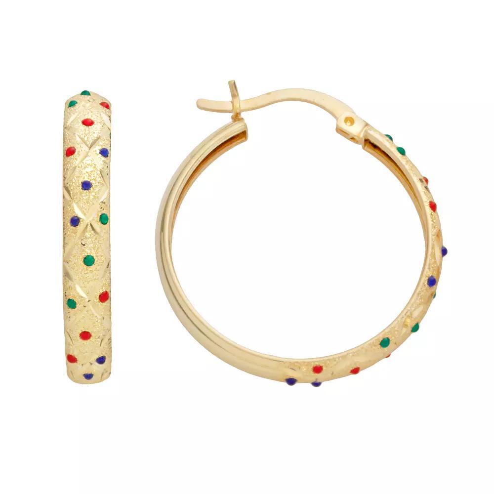14k Gold-Bonded Sterling Silver Dot Textured Hoop Earrings, Women's, Yellow Product Image