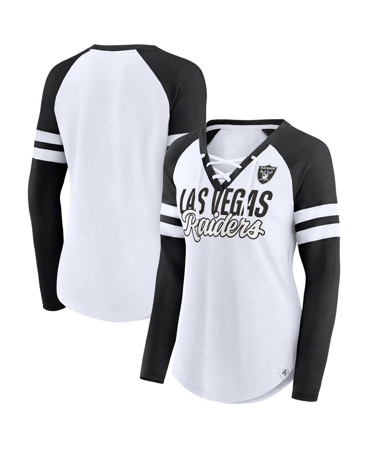 Women's Fanatics Branded White Las Vegas Raiders Plus Size True to Form Lace-Up V-Neck Raglan Long Sleeve T-Shirt, Size: 2XL, Lvr White Product Image