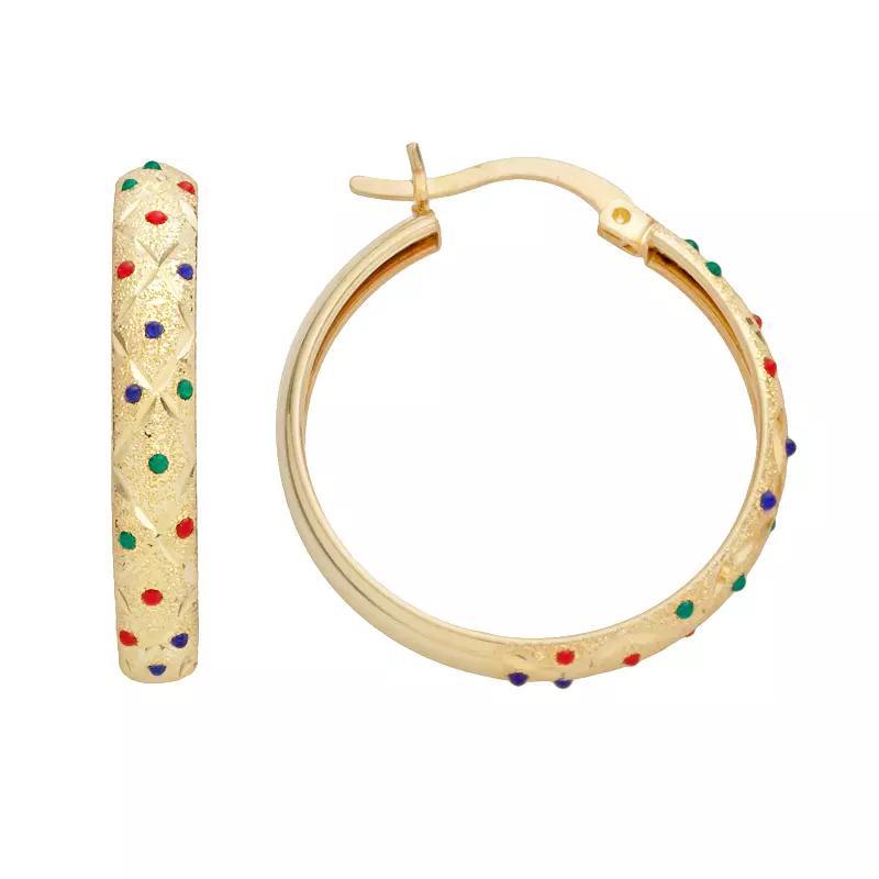 14k Gold-Bonded Sterling Silver Dot Textured Hoop Earrings, Women's, Yellow Product Image