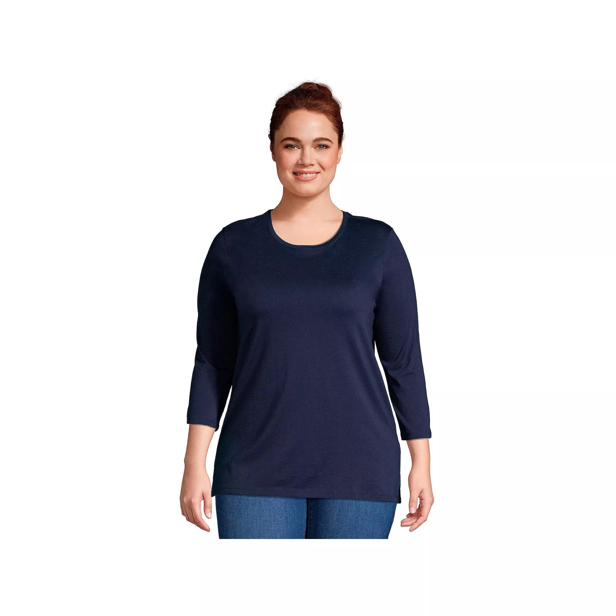 Plus Size Lands' End Supima Cotton Relaxed Fit Crewneck Tunic, Women's, Size: 3XL, Radiant Blue Product Image