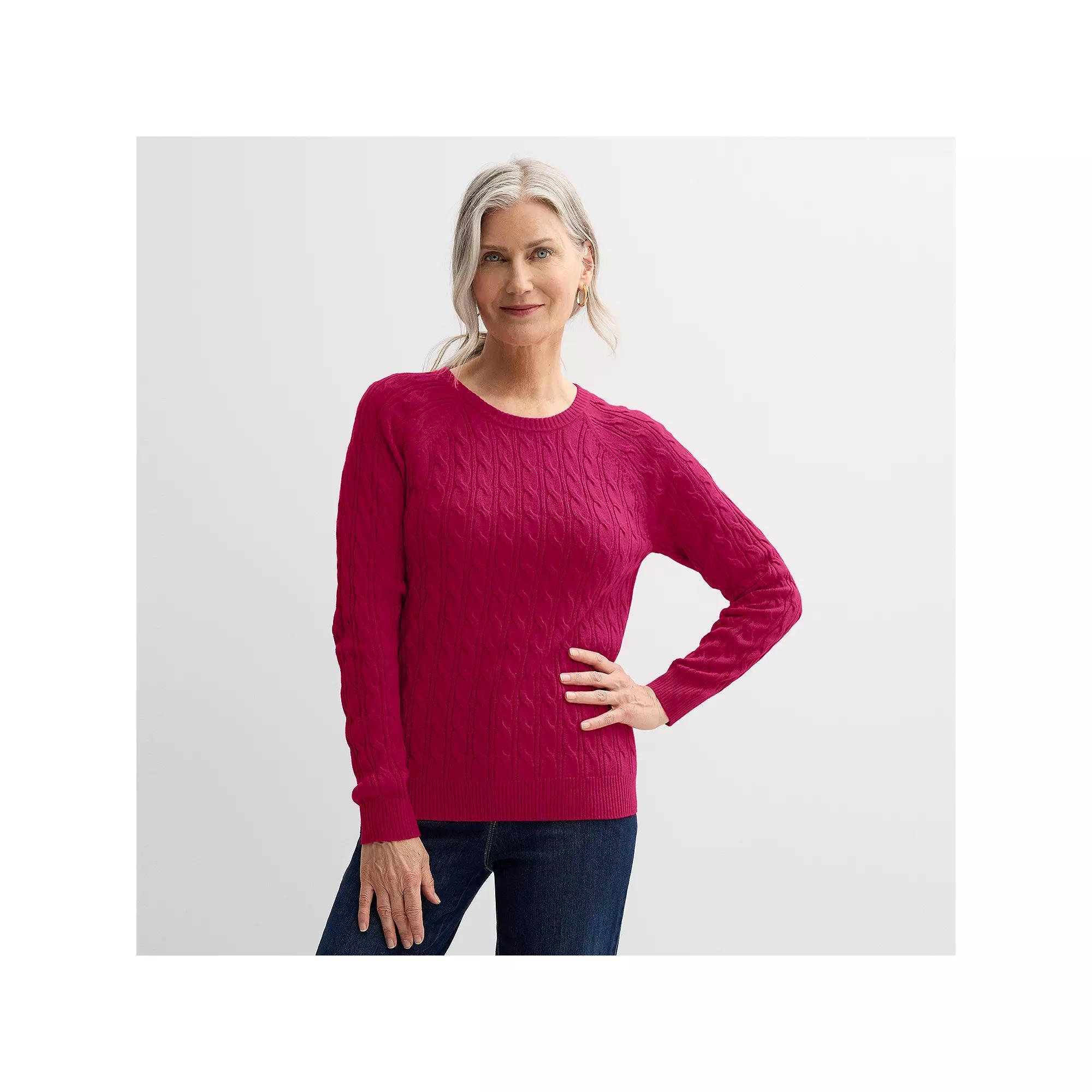 Womens Croft & Barrow The Extra Soft Cabled Crew Neck Sweater Flynn Blue Product Image
