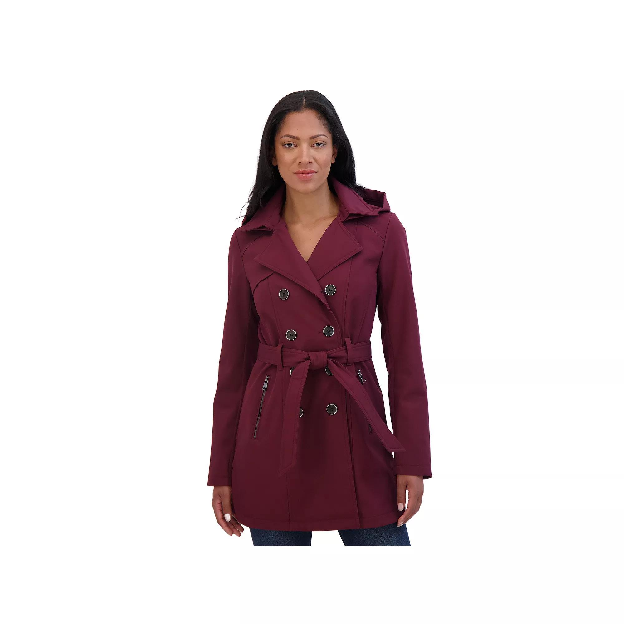 Womens Sebby Collection Double Breasted Softshell Trench Coat Red Product Image