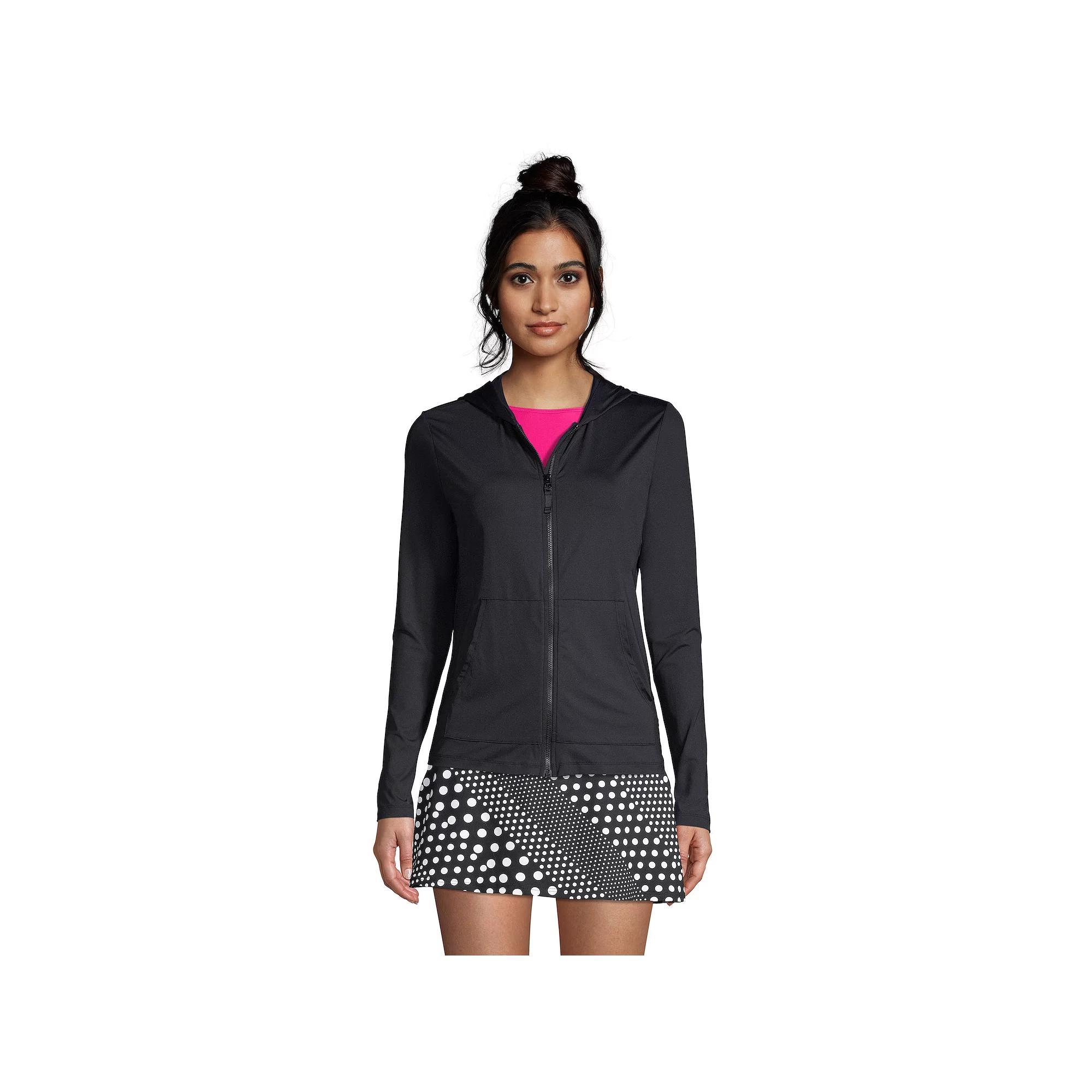 Petite Lands' End UPF 50 Hooded Full-Zip Long Sleeve Rash Guard, Women's, Size: XS Petite, Black Product Image
