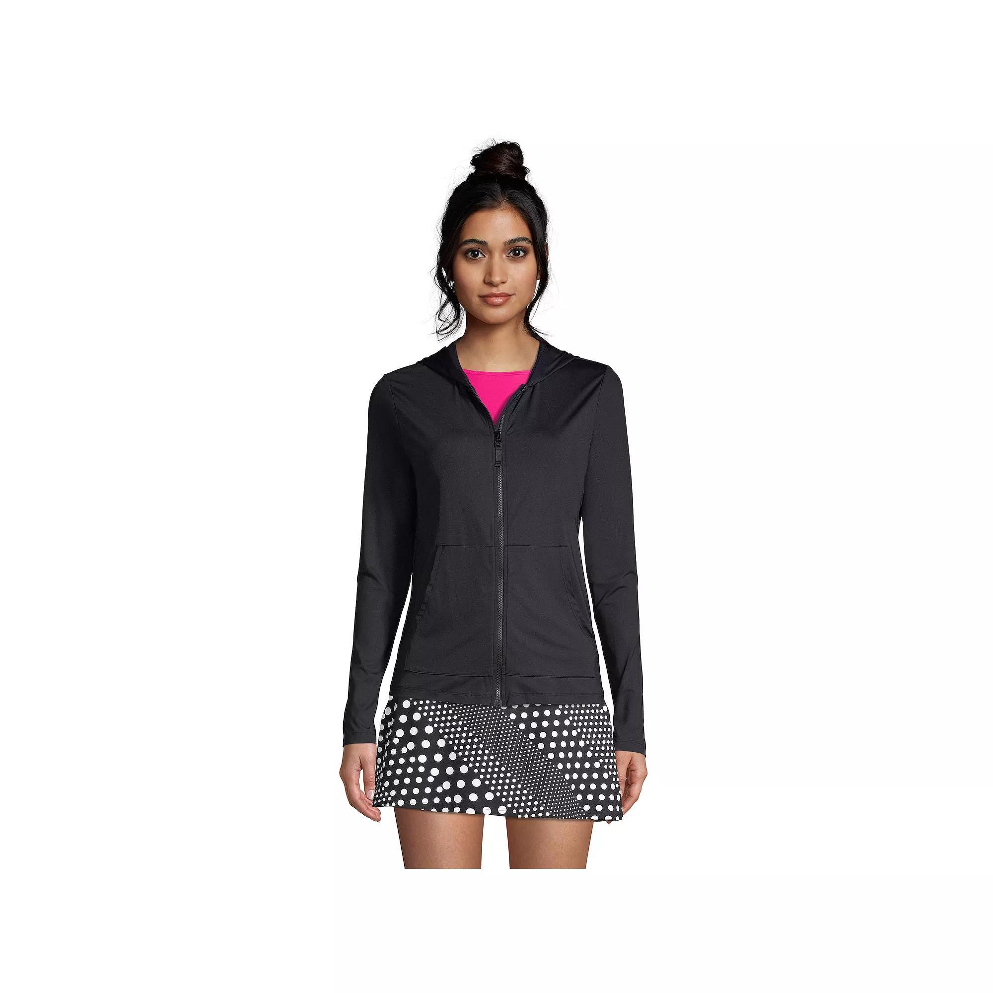 Petite Lands' End UPF 50 Hooded Full-Zip Long Sleeve Rash Guard, Women's, Size: XS Petite, Black Product Image