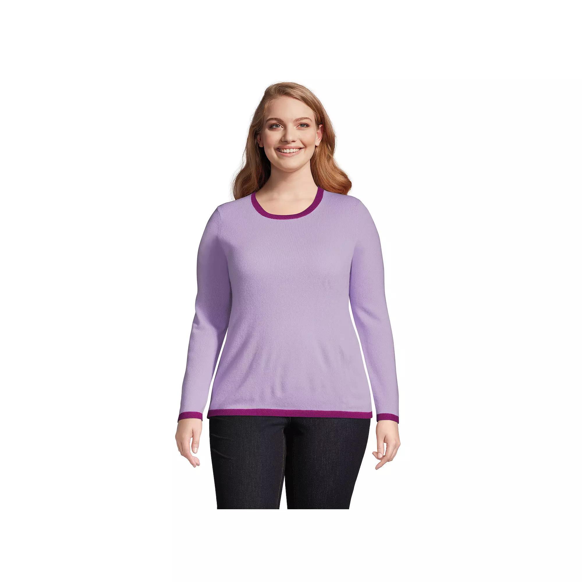 Plus Size Lands End Crewneck Cashmere Sweater, Womens Purple Cloud Team Product Image