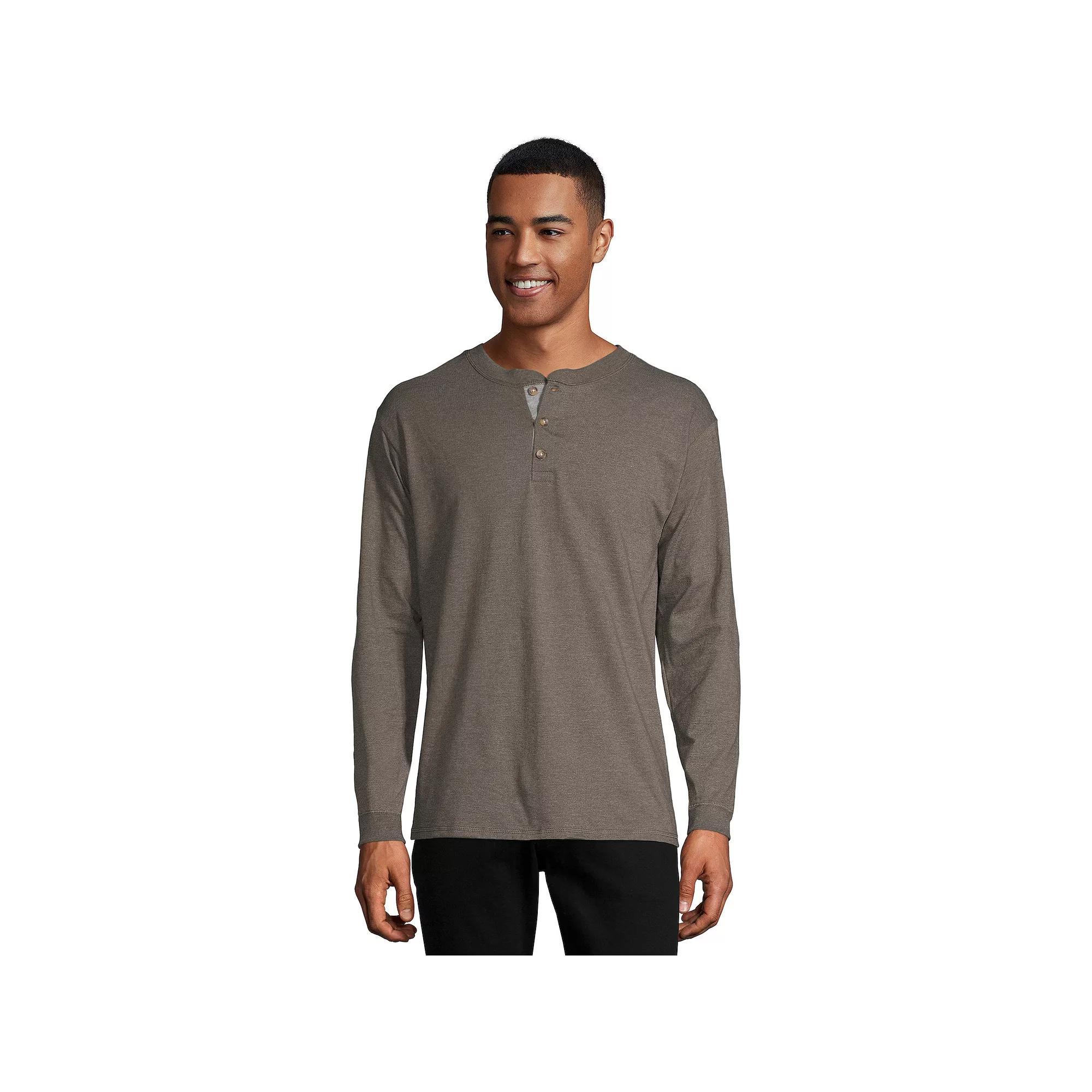 Men's Hanes® Beefy Heavyweight Henley, Size: Small, Dark Truffle Product Image