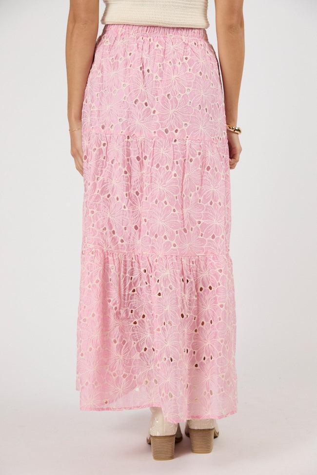 No Place Like This Pink Embroidered Maxi Skirt FINAL SALE Product Image