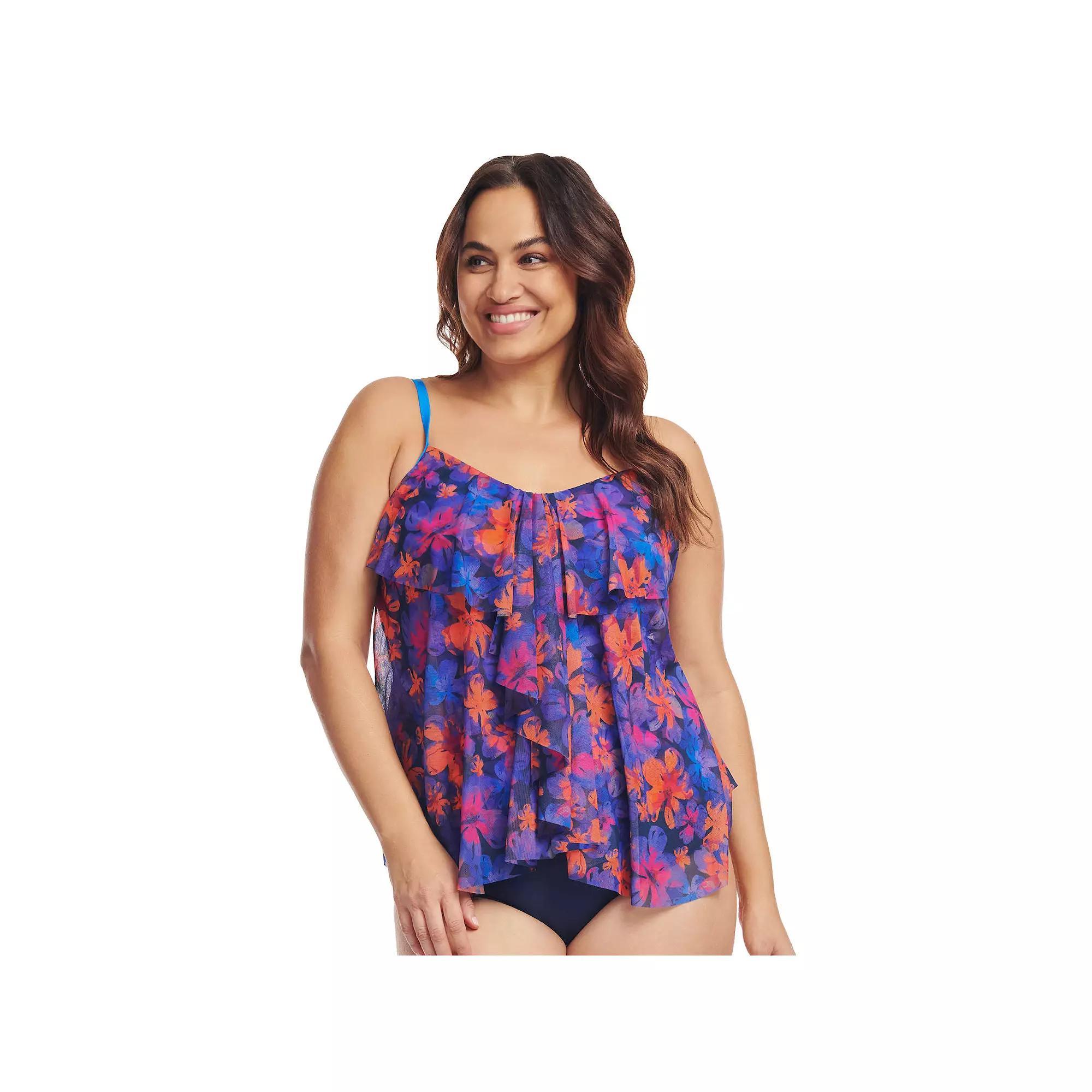 Plus Size Mazu Sea Breeze Paisley Draped Tier Mesh Tankini Swim Top, Women's, Size: 24 W, Multi Product Image