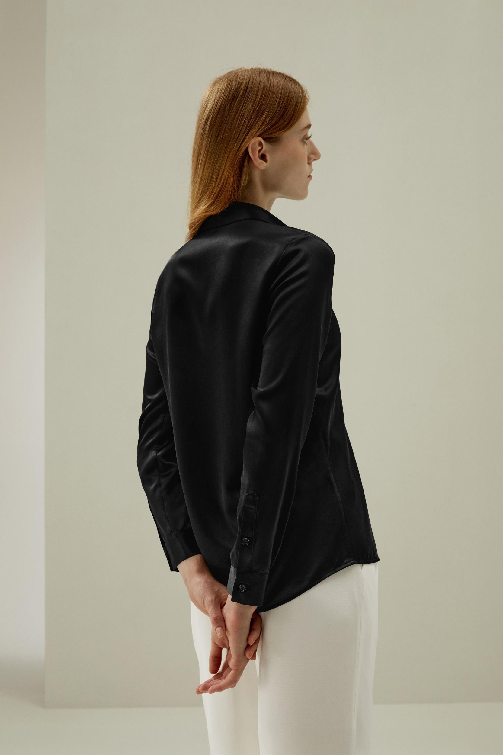 Basic Concealed Placket Silk Shirt Product Image