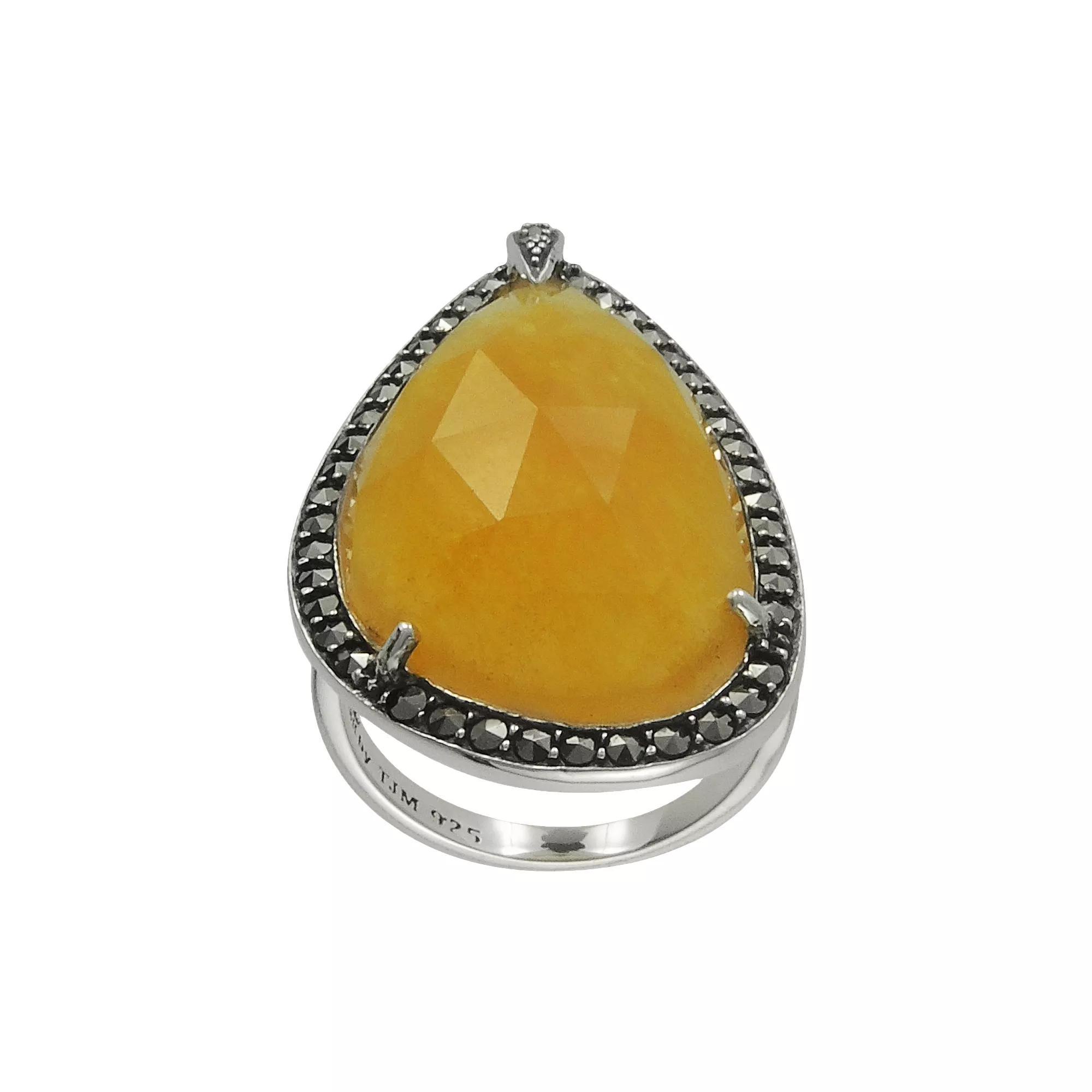 Sterling Yellow Jade Teardrop Ring, Women's, Size: 9 Product Image