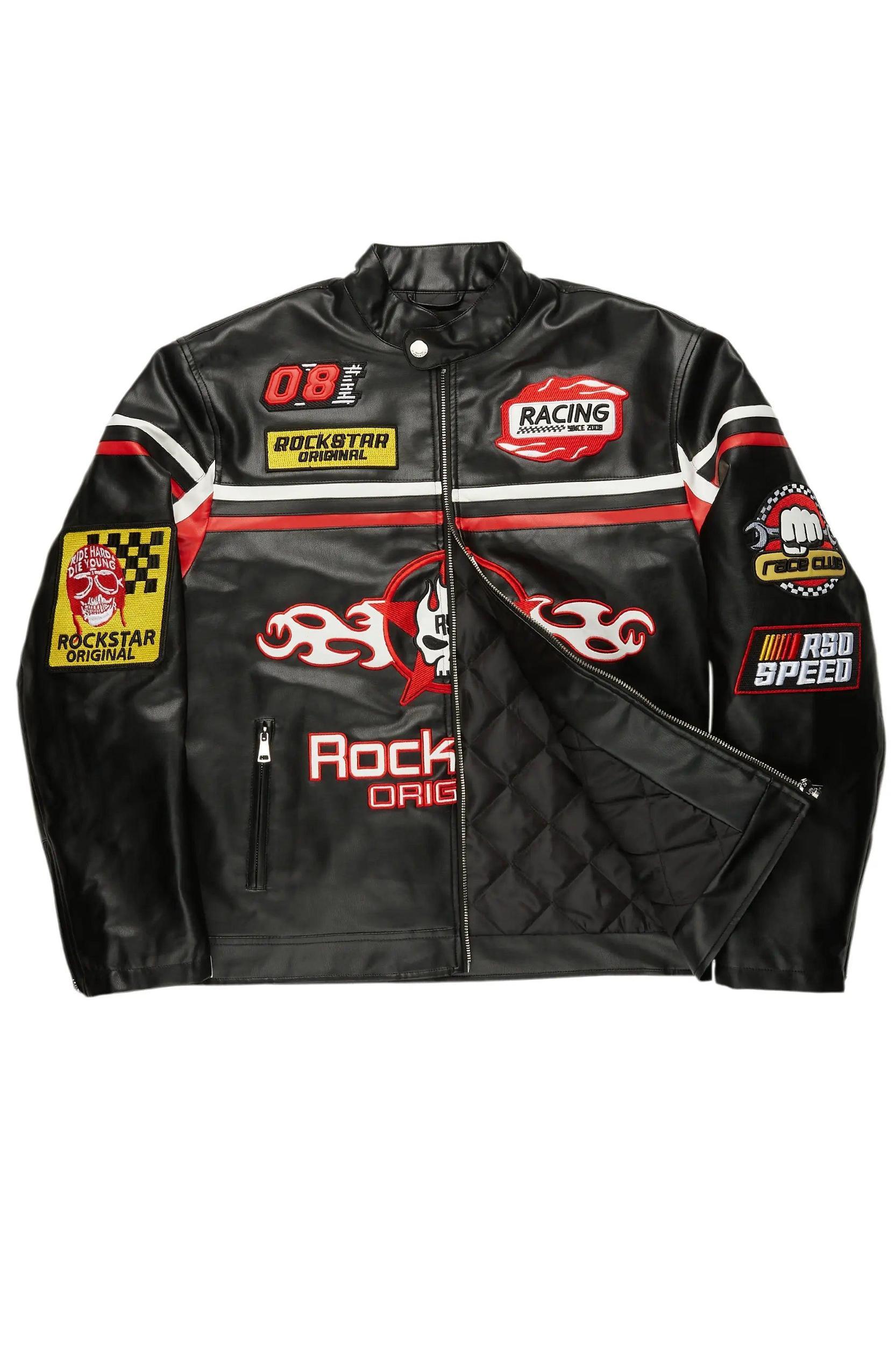 Roch Black/White Leather Moto Jacket Male Product Image