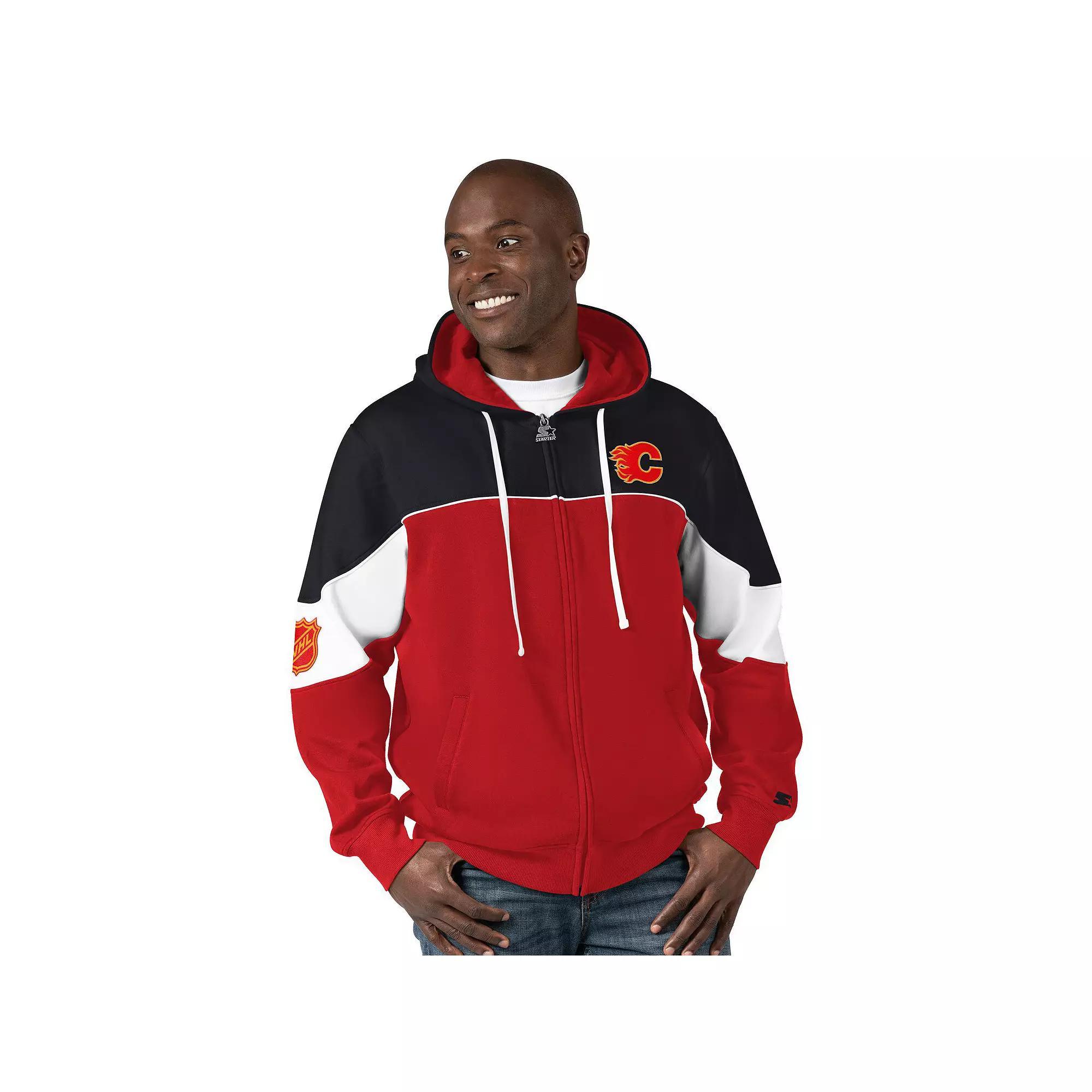 Men's Starter  Red/Black Calgary Flames Power Forward Full-Zip Hoodie, Size: XL, Flm Red Product Image