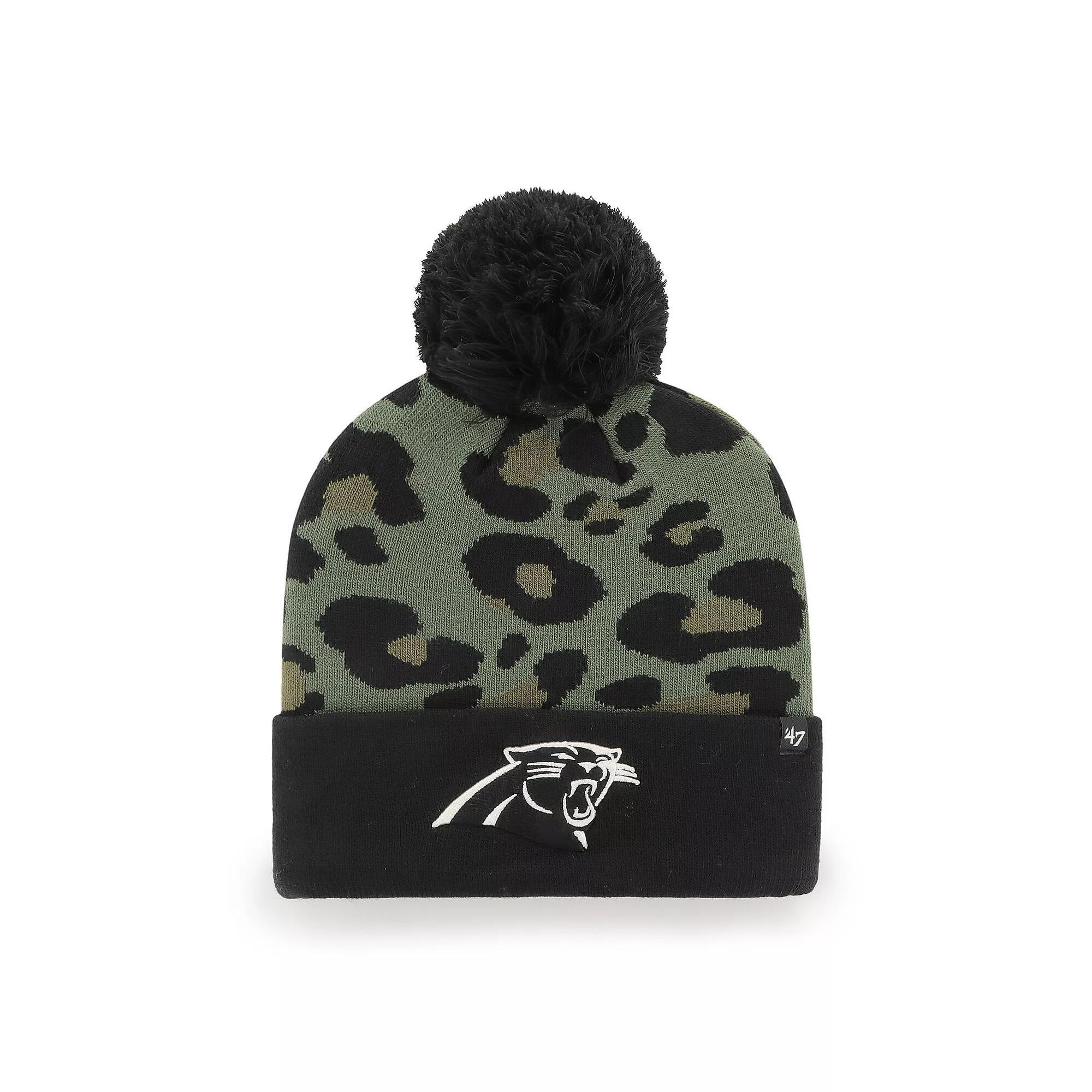 Women's '47 Green/Black Carolina Panthers Bagheera Cuffed Knit Hat with Pom Product Image