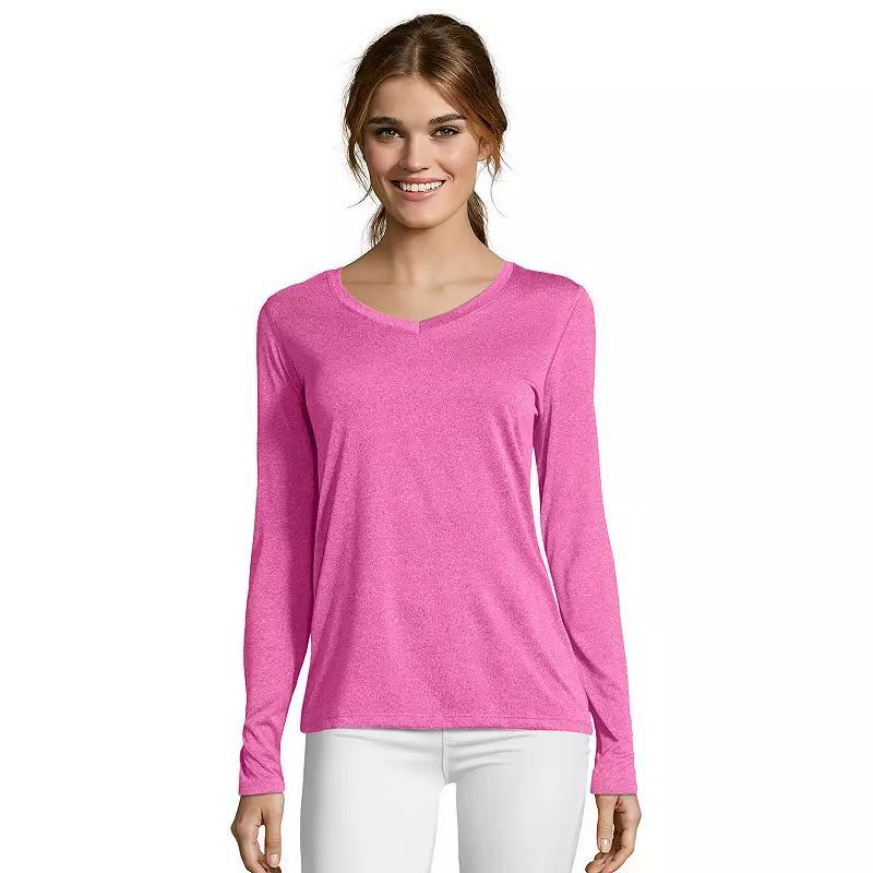 Women's Hanes® Cool Dri Long-Sleeve Performance V-Neck Tee, Size: XXL, Fresh Berry Grey Product Image