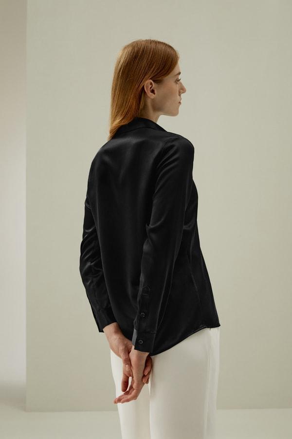 Basic Concealed Placket Silk Shirt Product Image