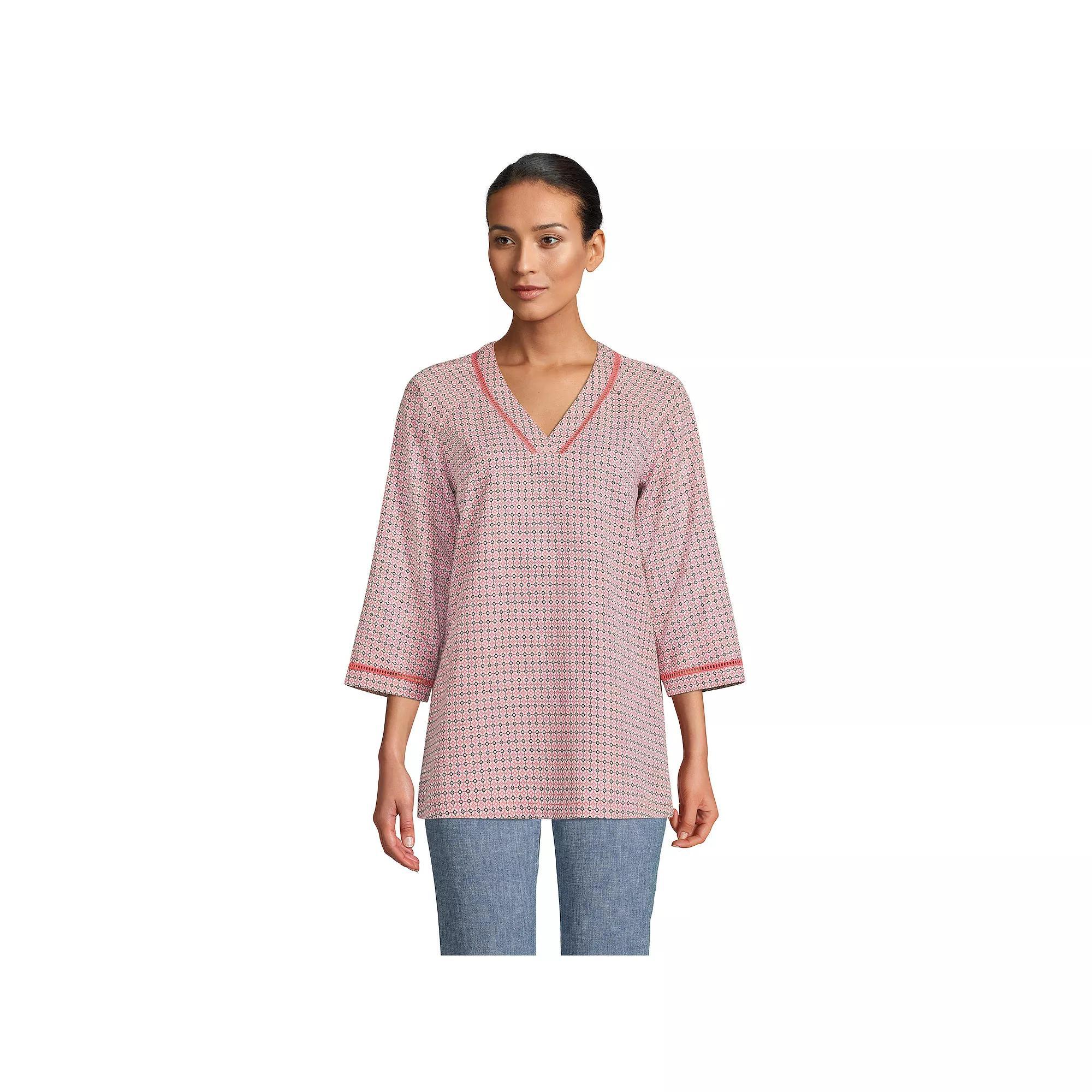 Women's Lands' End Rayon 3/4 Sleeve Tunic Top, Size: Small, Blue Pin Dot Product Image