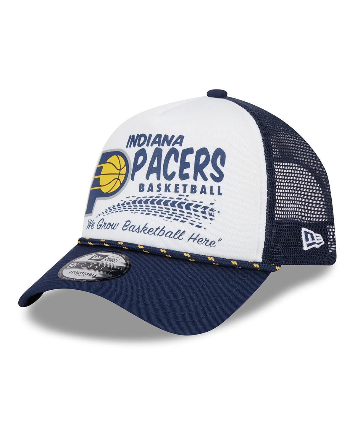 Men's New Era White/Navy Indiana Pacers 2024 NBA All-Star Game Burnout Print A-Frame 9FORTY Trucker Hat Product Image