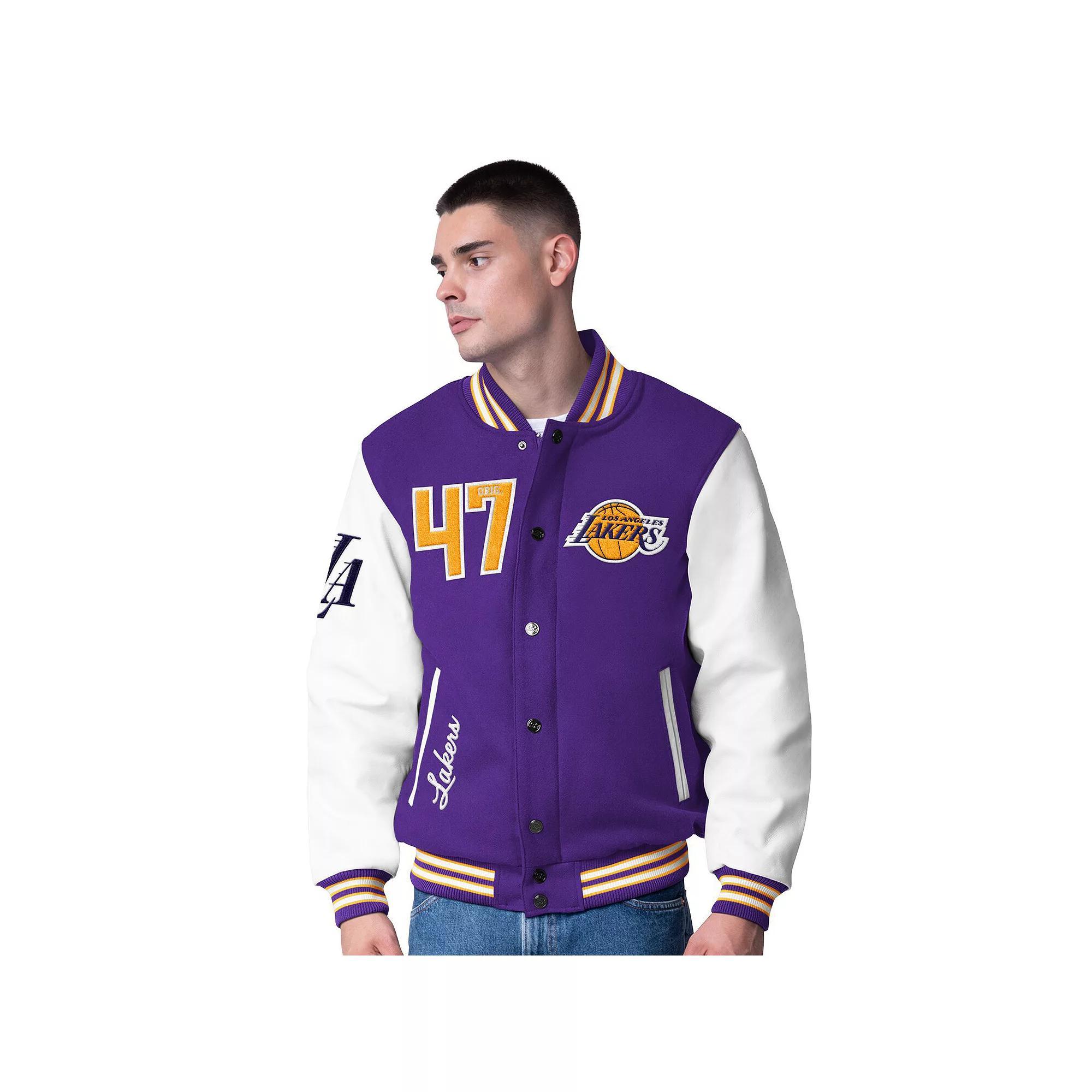 Men's G-III Sports by Carl Banks  Purple Los Angeles Lakers Moneyball Wool & Leather Full-Snap Varsity Jacket, Size: 2XL Product Image