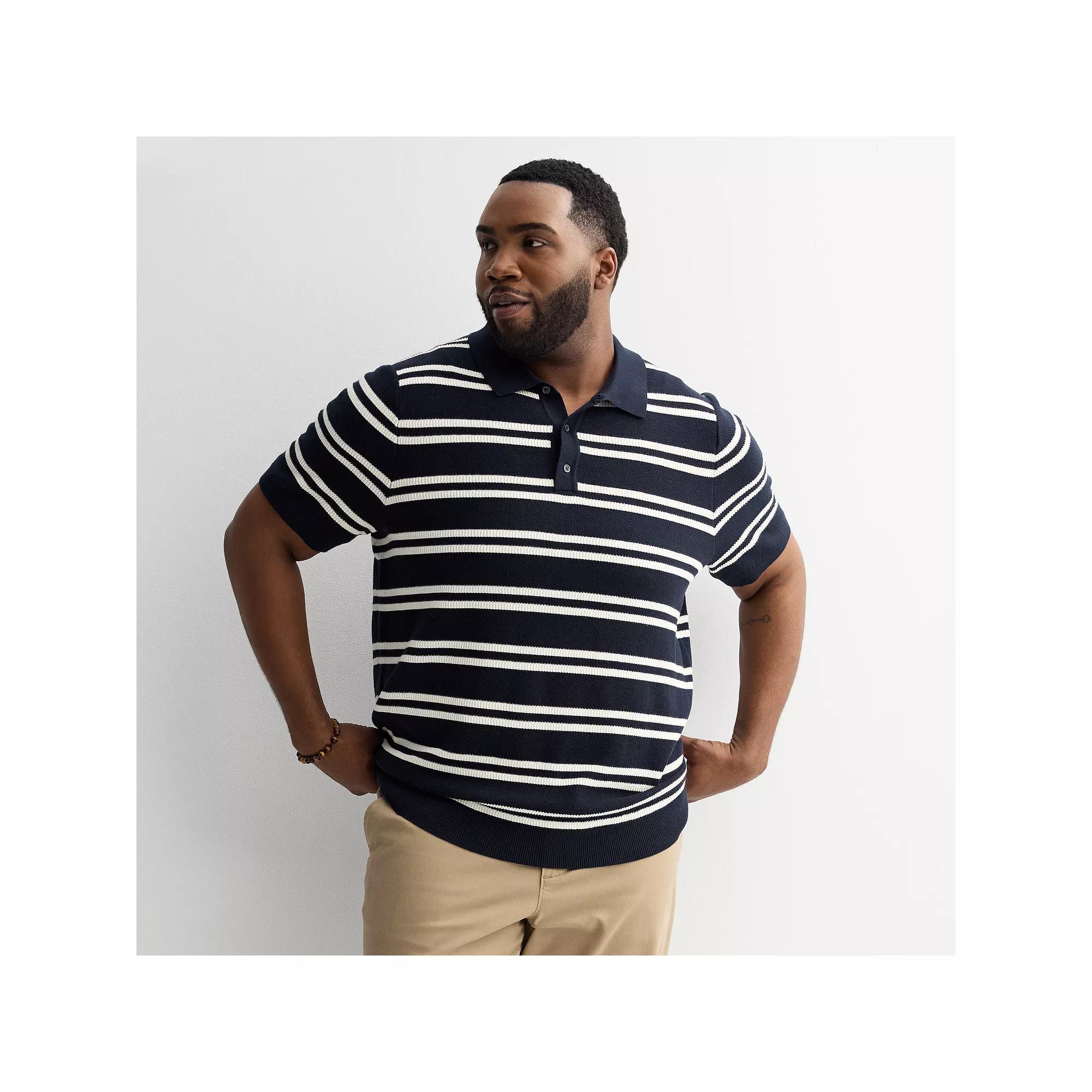 Big & Tall Sonoma Goods For Life® Short Sleeve Nautical Sweater Polo, Men's, Size: Large Tall, Navy White Stripe Product Image