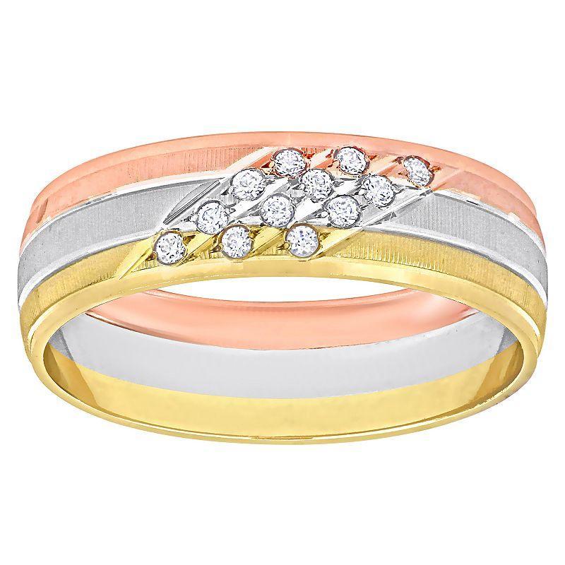 Stella Grace 14k Tri-Tone Gold Mens 6 mm Cubic Zirconia Matte Triple Row Wedding Band, Womens 14k  Tone Product Image