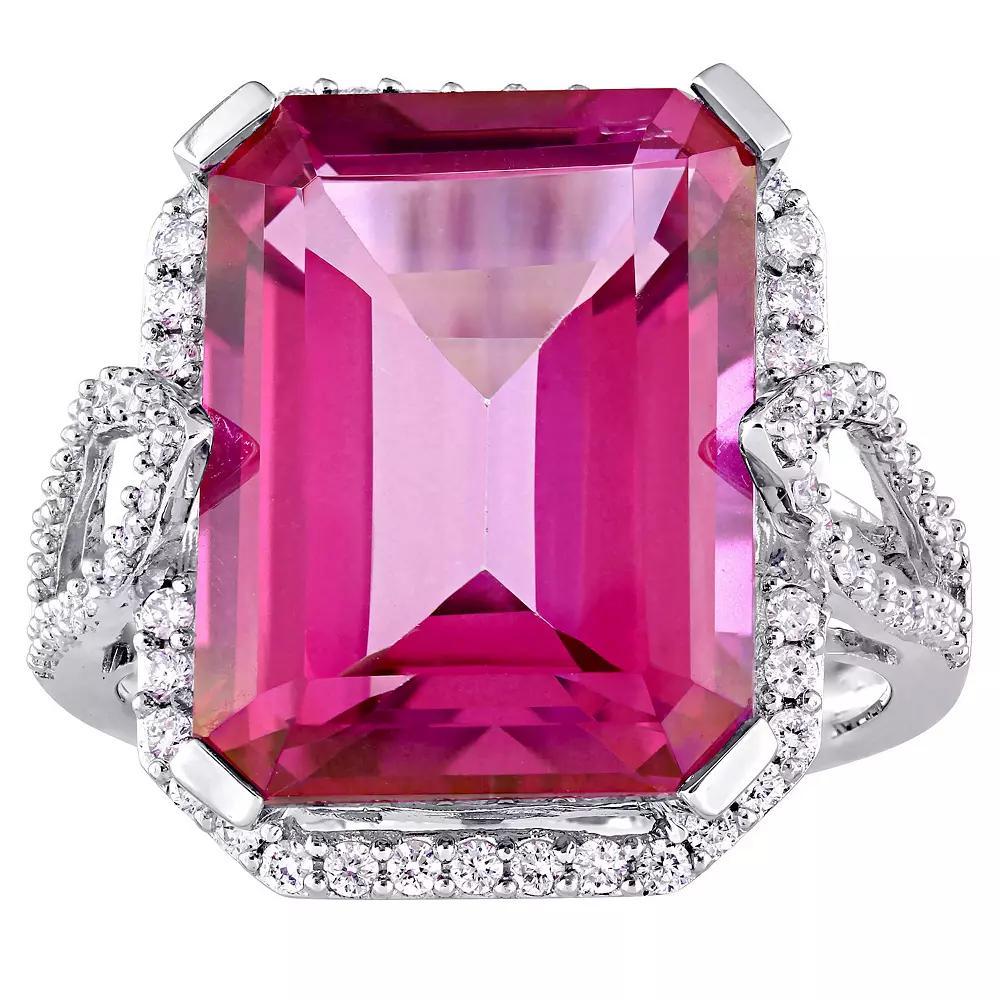 Stella Grace 14k White Gold Pink Topaz & 1/2 Carat T.W. Diamond Cocktail Ring, Women's, Size: 8.50 Product Image
