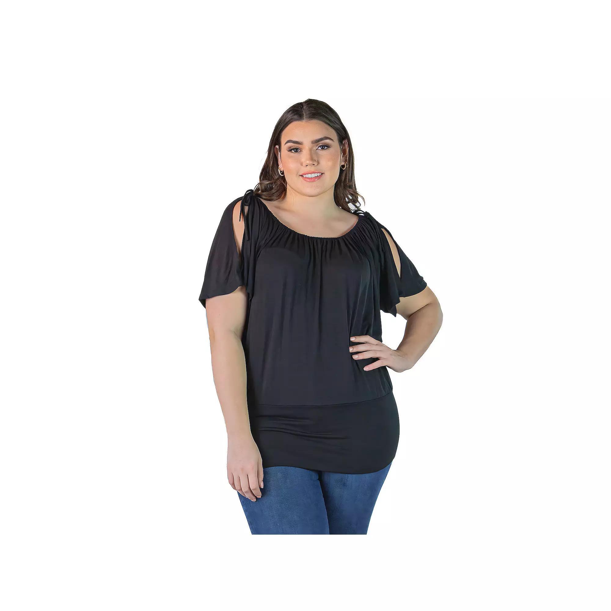 Plus Size 24seven Comfort Apparel Short Sleeve Split Shoulder Top, Women's, Size: 3XL, Turquiose Product Image