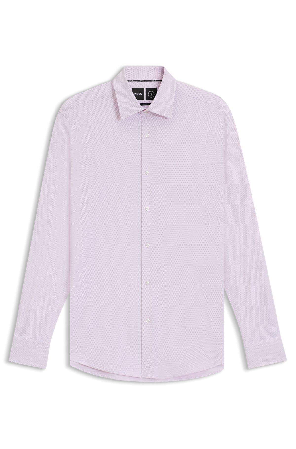 BOSS - Slim-fit shirt in performance-stretch structured fabric - light pink Product Image
