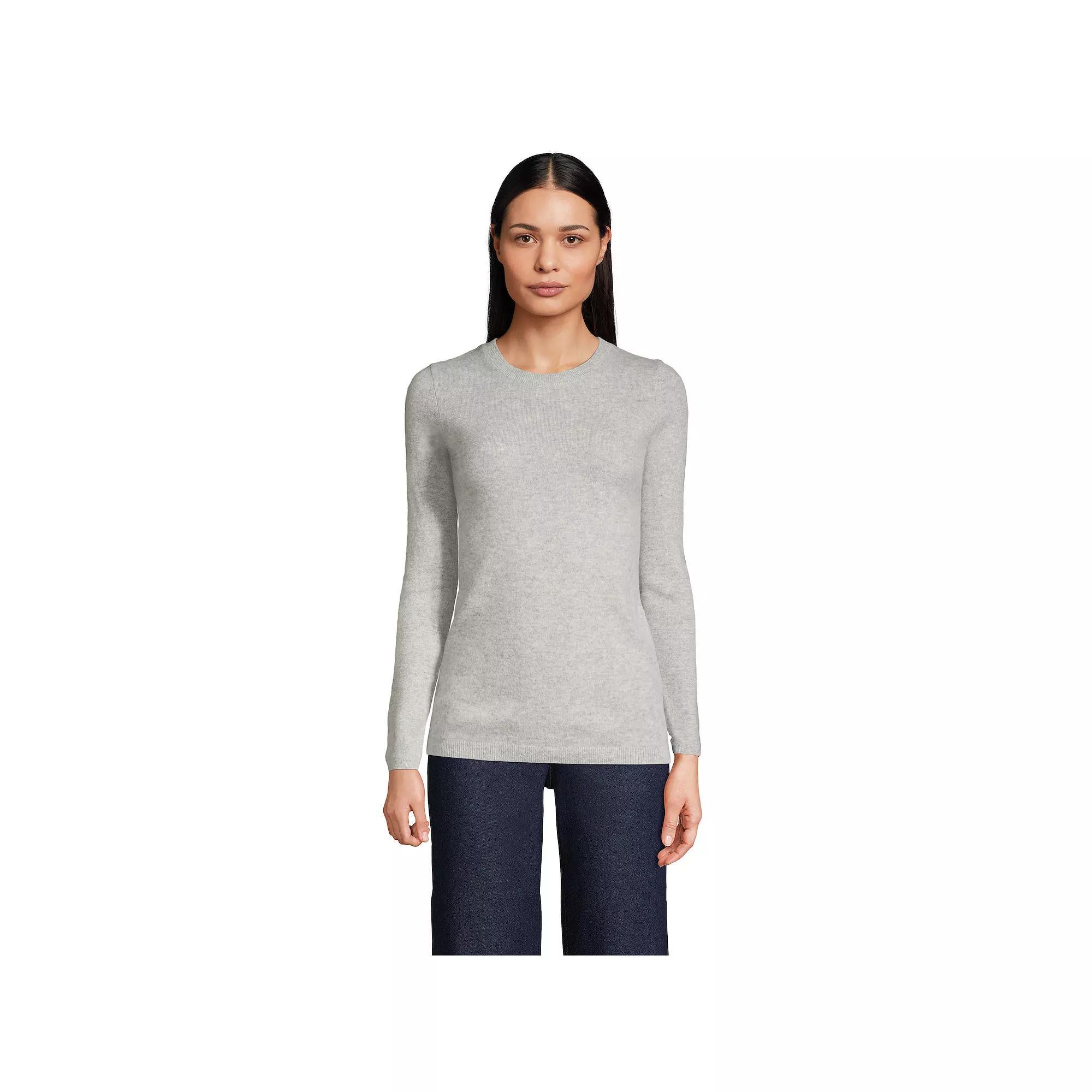 Women's Lands' End Crewneck Cashmere Sweater, Size: Medium, Gray Grey Product Image