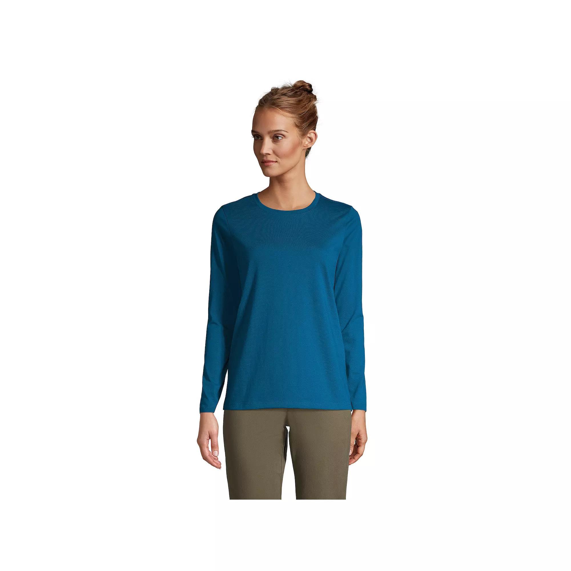 Petite Lands' End Relaxed-Fit Supima Long Sleeve Cotton Crewneck Tee, Women's, Size: Small Petite, Baltic Blue Product Image