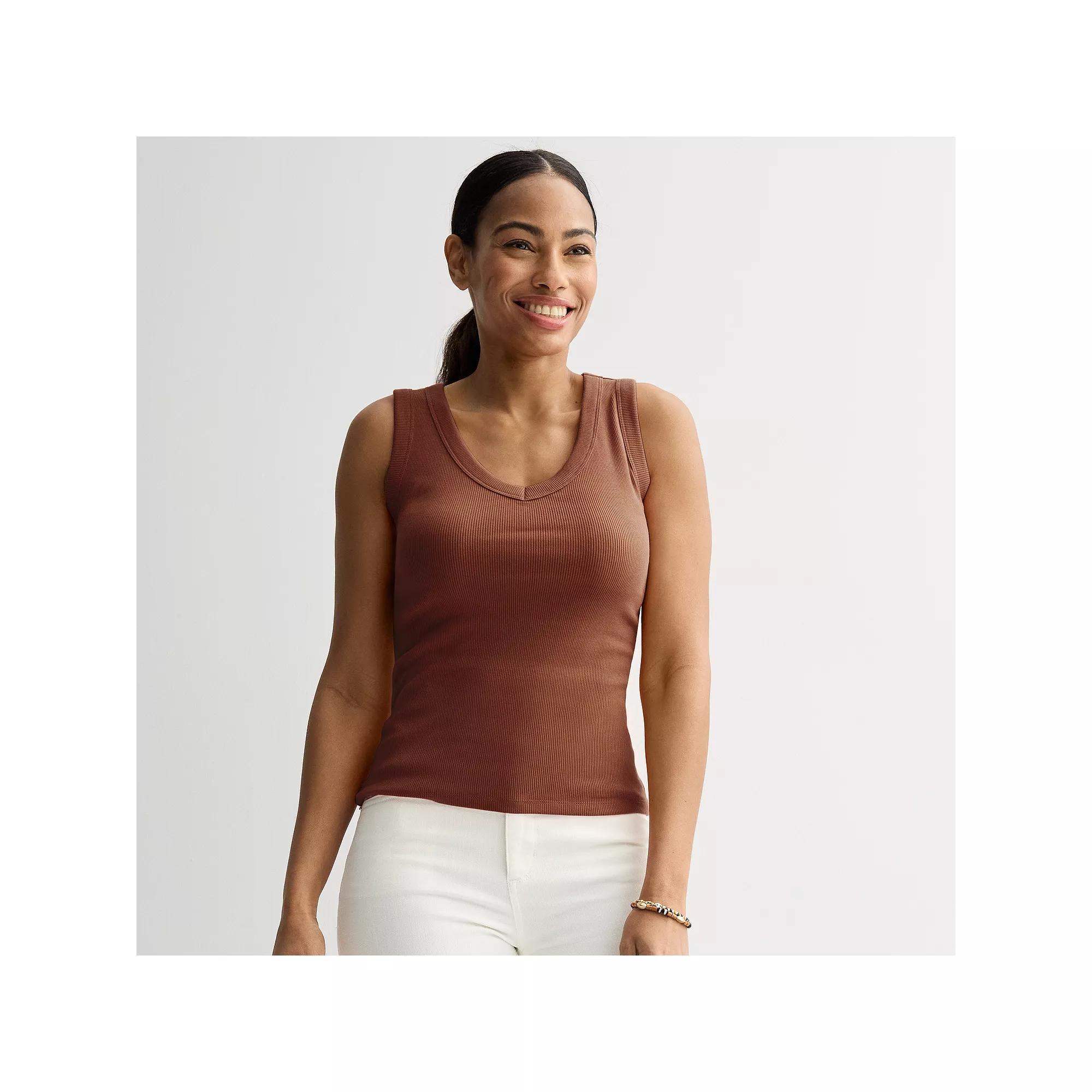 Women's Sonoma Goods For Life® Rib V-Neck Tank Top, Size: XXL, Brown Plum Product Image